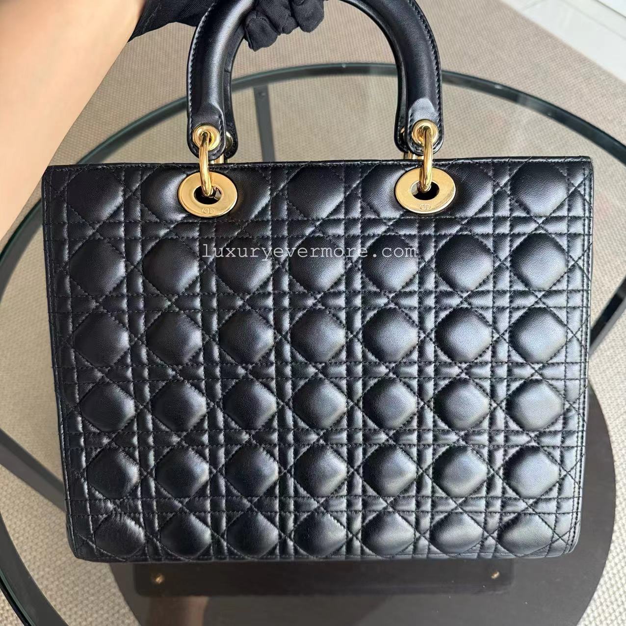 Dior Lady Large - Cannage Lambskin Black Gold Hardware