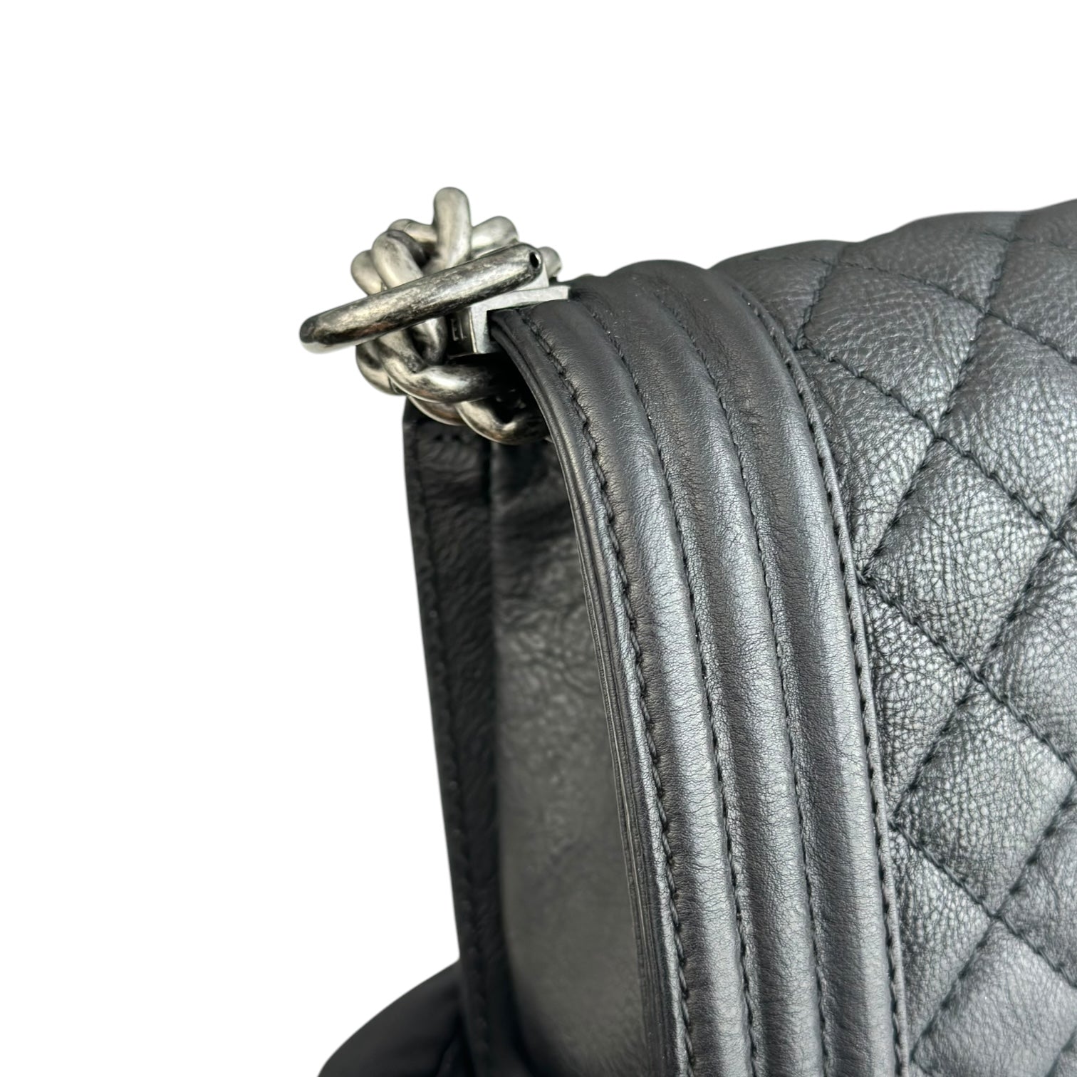 Chanel Boy Medium - 25CM Quilted Limited Edition Paris-Dallas Metal Edge Grained Calfskin Black Silver Hardware Series 19