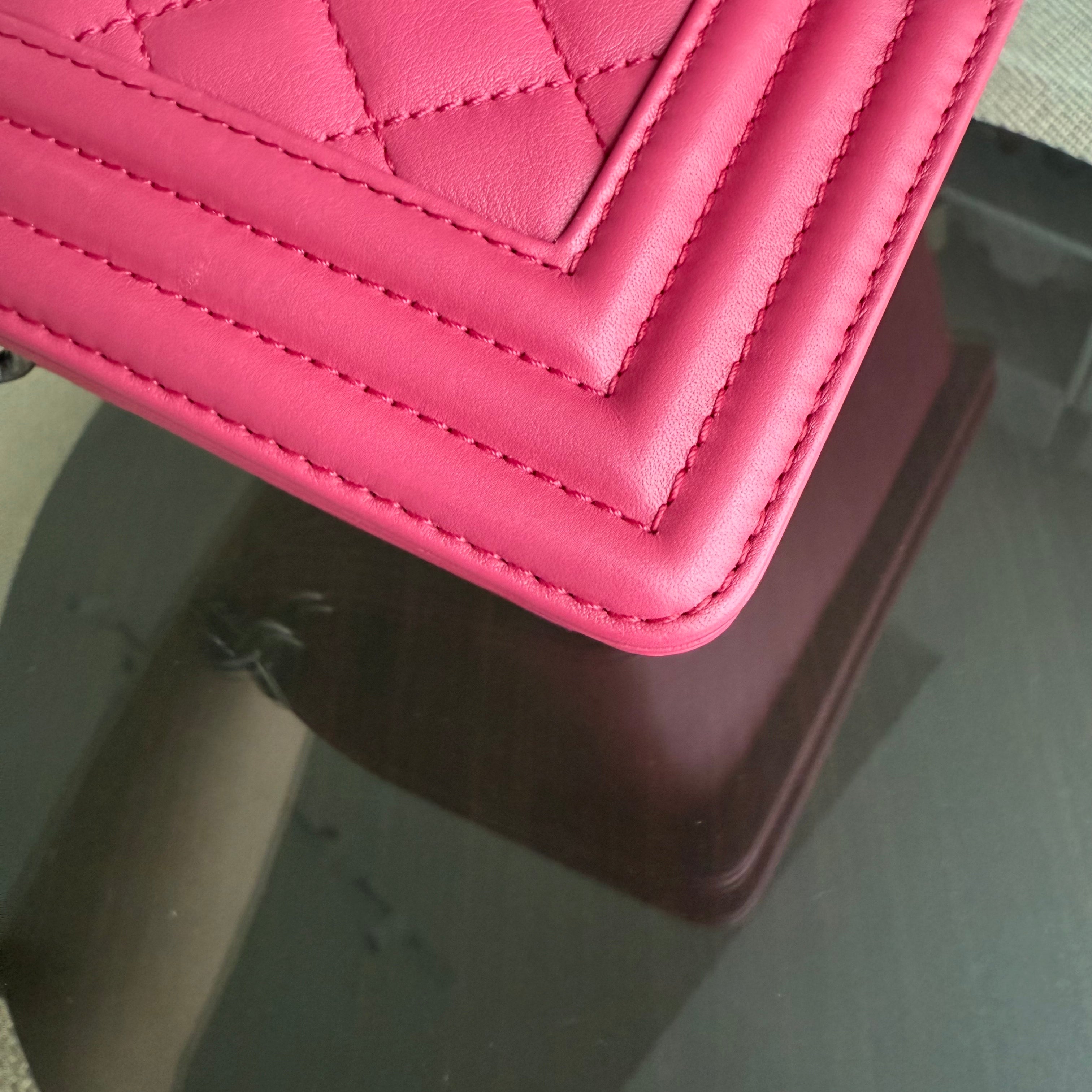 Chanel Boy Small - 20CM Quilted Calfskin Hot Pink Ruthenium Silver Hardware Series 26