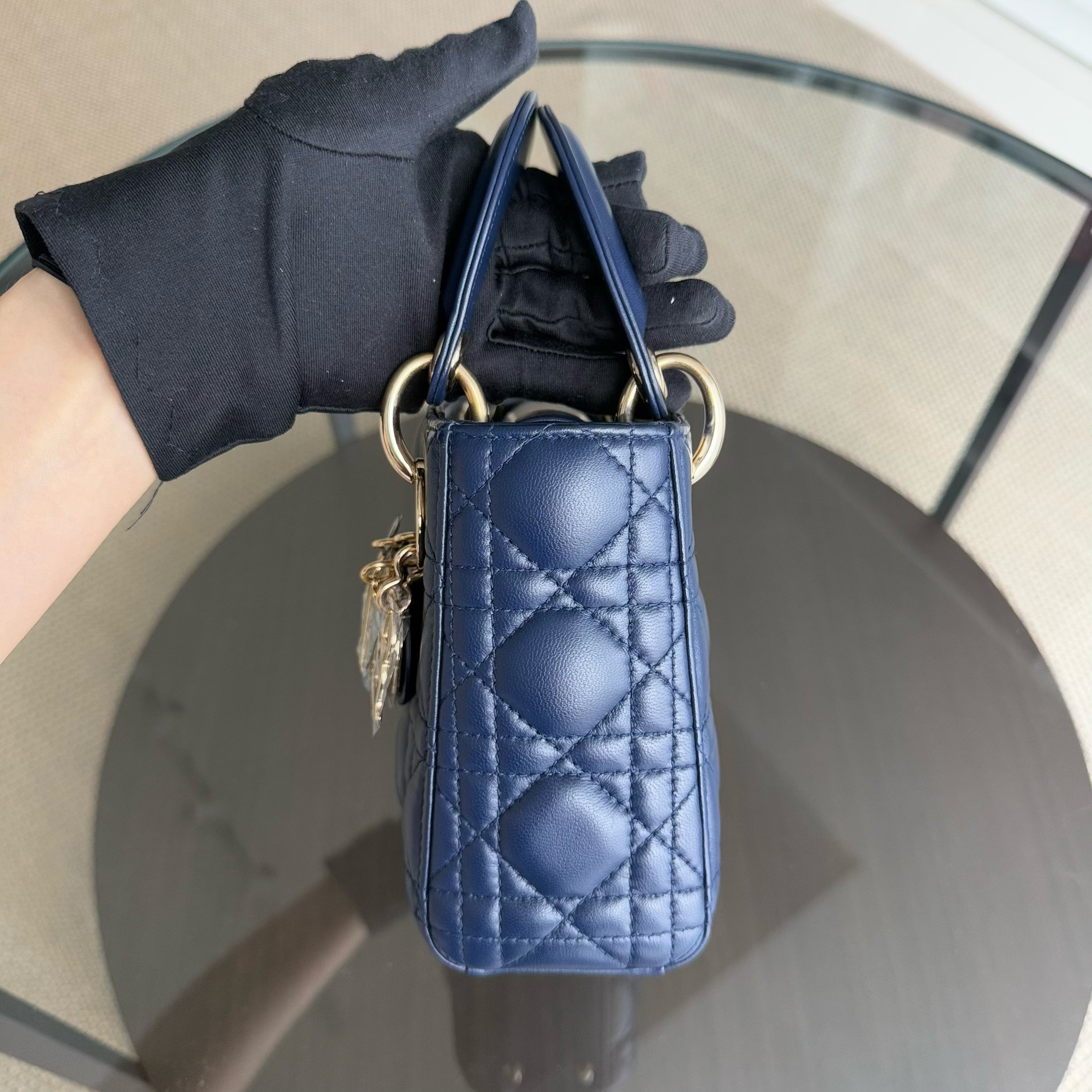 Dior Lady Mini - Cannage Lambskin Dark Navy Blue Gold Hardware