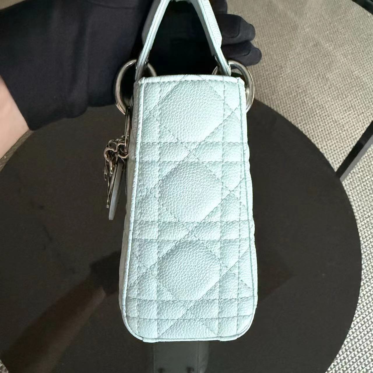 *Rare Caviar* Dior Lady Mini - Cannage Grained Calfskin Glacier White Ice Blue Silver Hardware Adjustable Strap