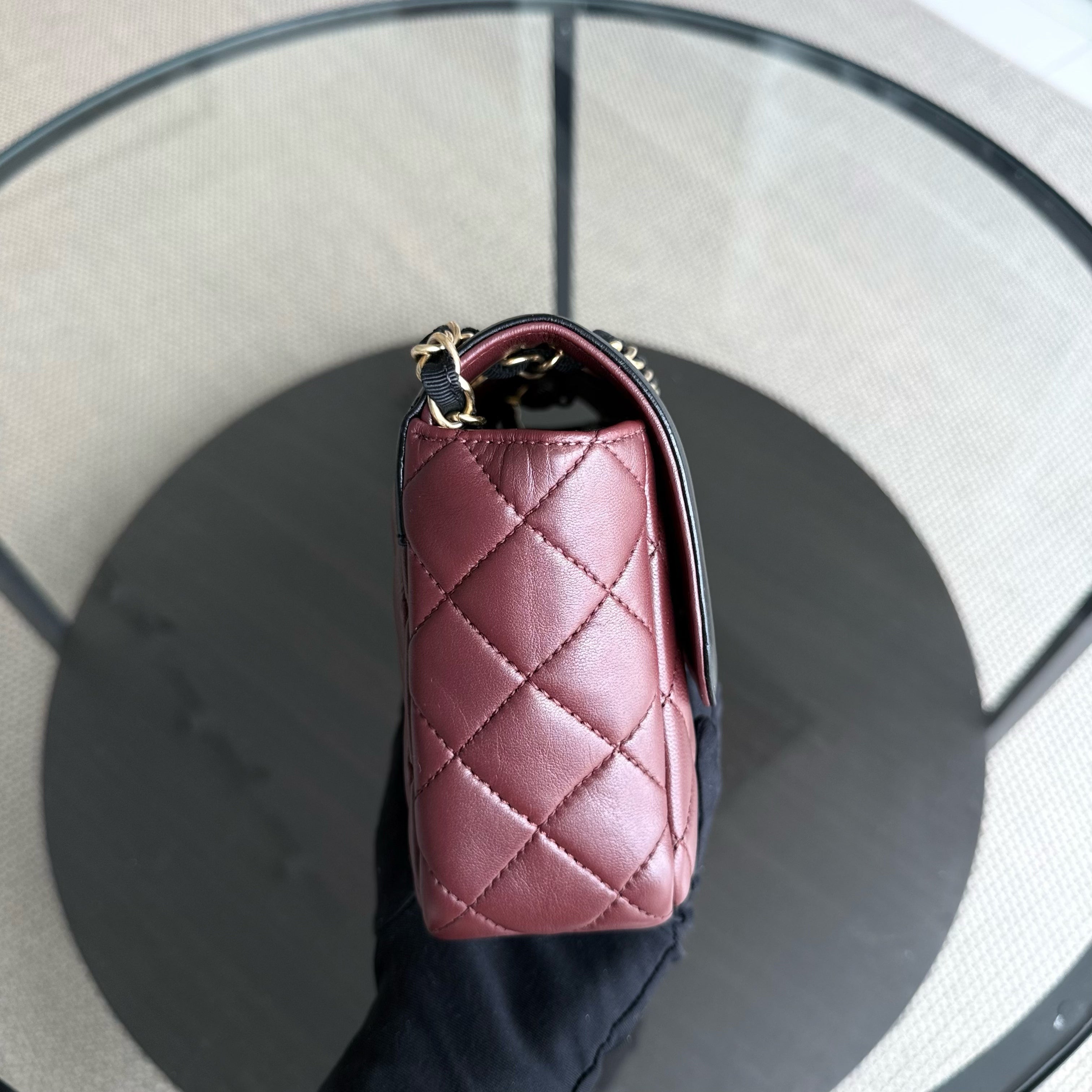 Chanel Seasonal Two-tone Flap - Quilted Lambskin Dark Burgundy Red Black Gold Hardware Series 21