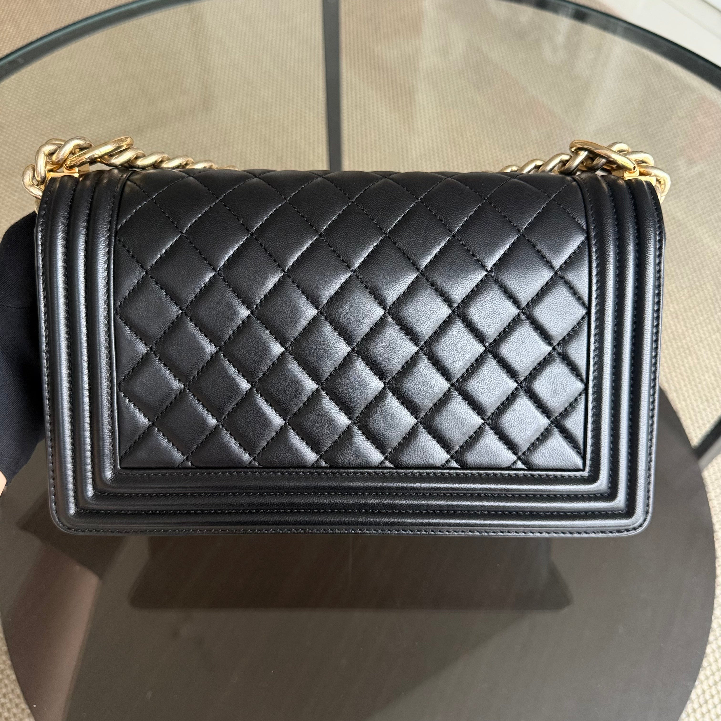 Chanel Boy Medium - 25CM Quilted Lambskin Black Gold Hardware Series 21