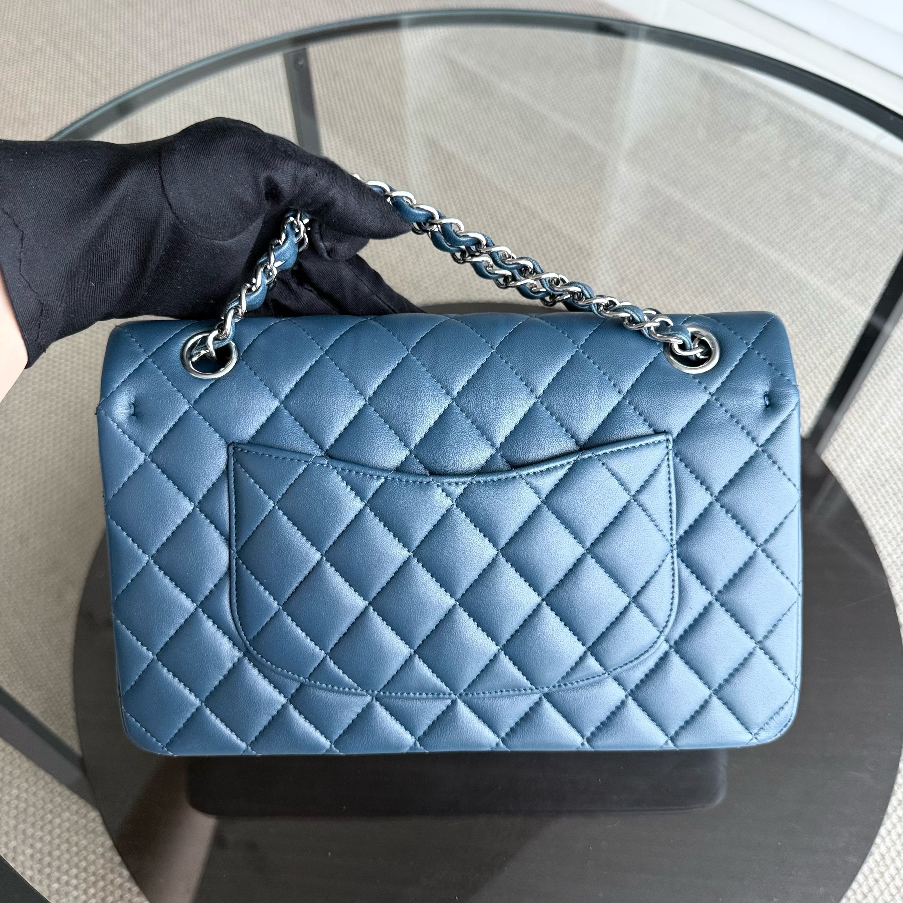 Chanel Classic Flap Medium - Caviar 25CM Quilted Blue Silver Hardware Series 28