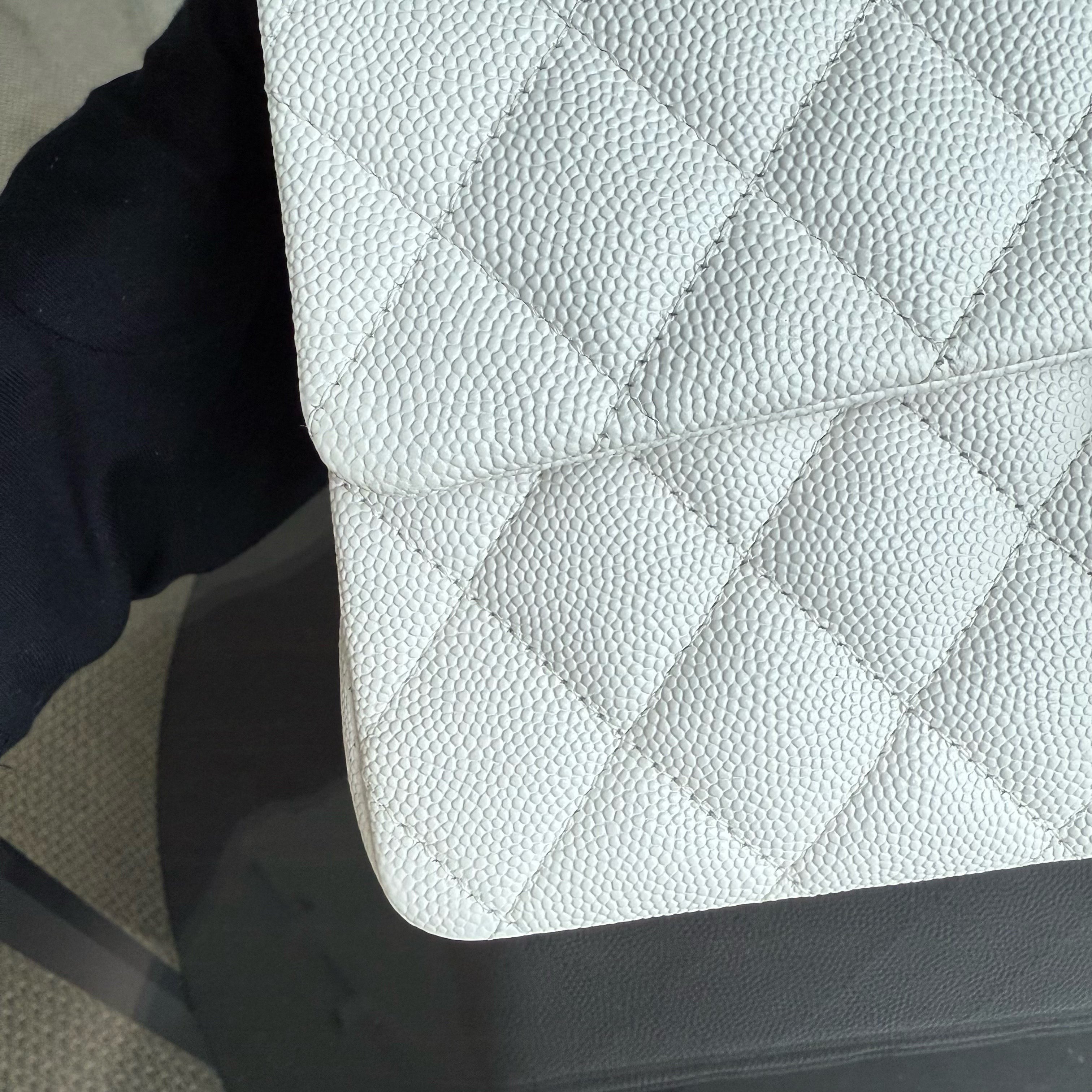Chanel Classic Flap Medium - Caviar 25CM Quilted Snow White Gold Hardware Microchip