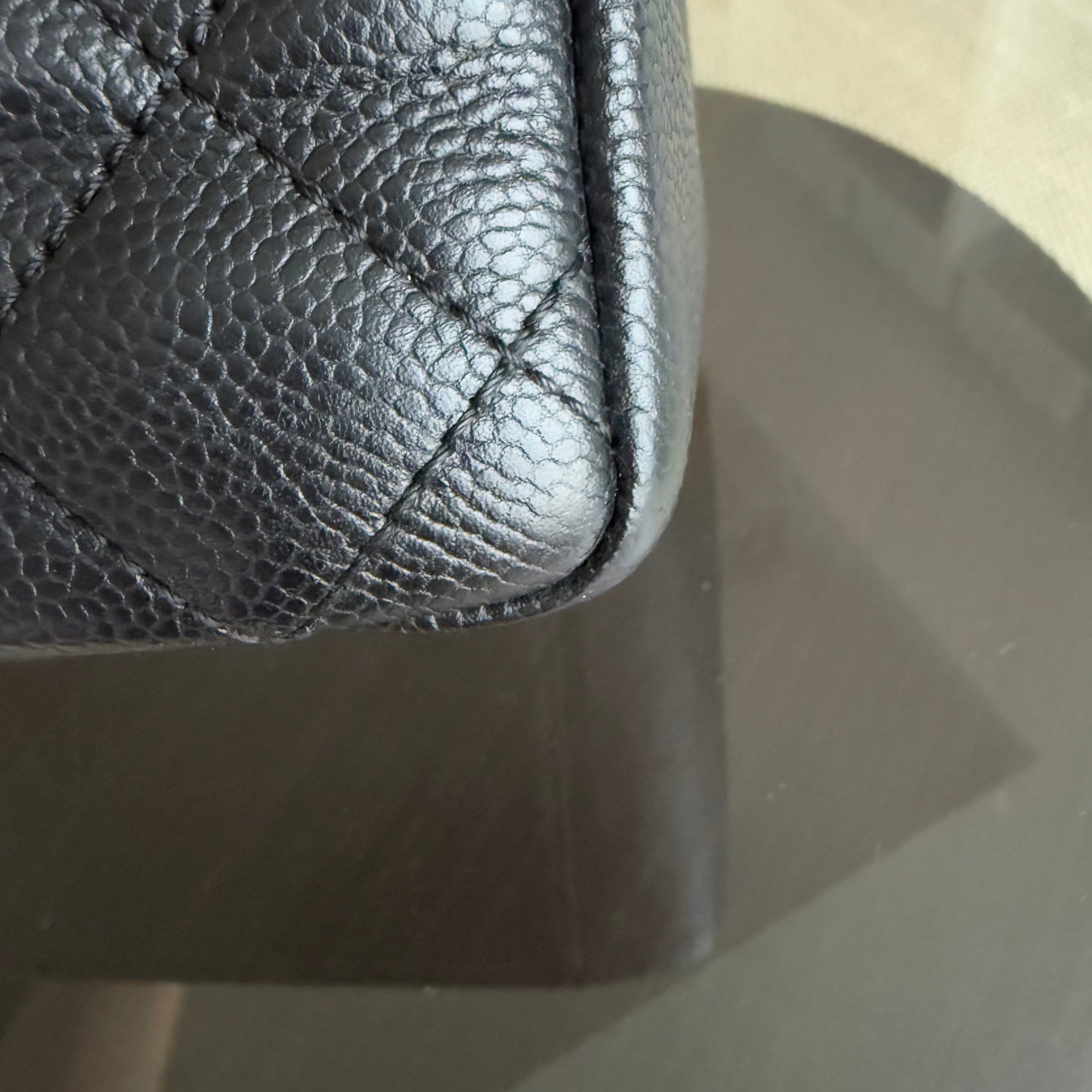 Chanel GST Grand Shopping Tote - Caivar Quilted Black Silver Hardware