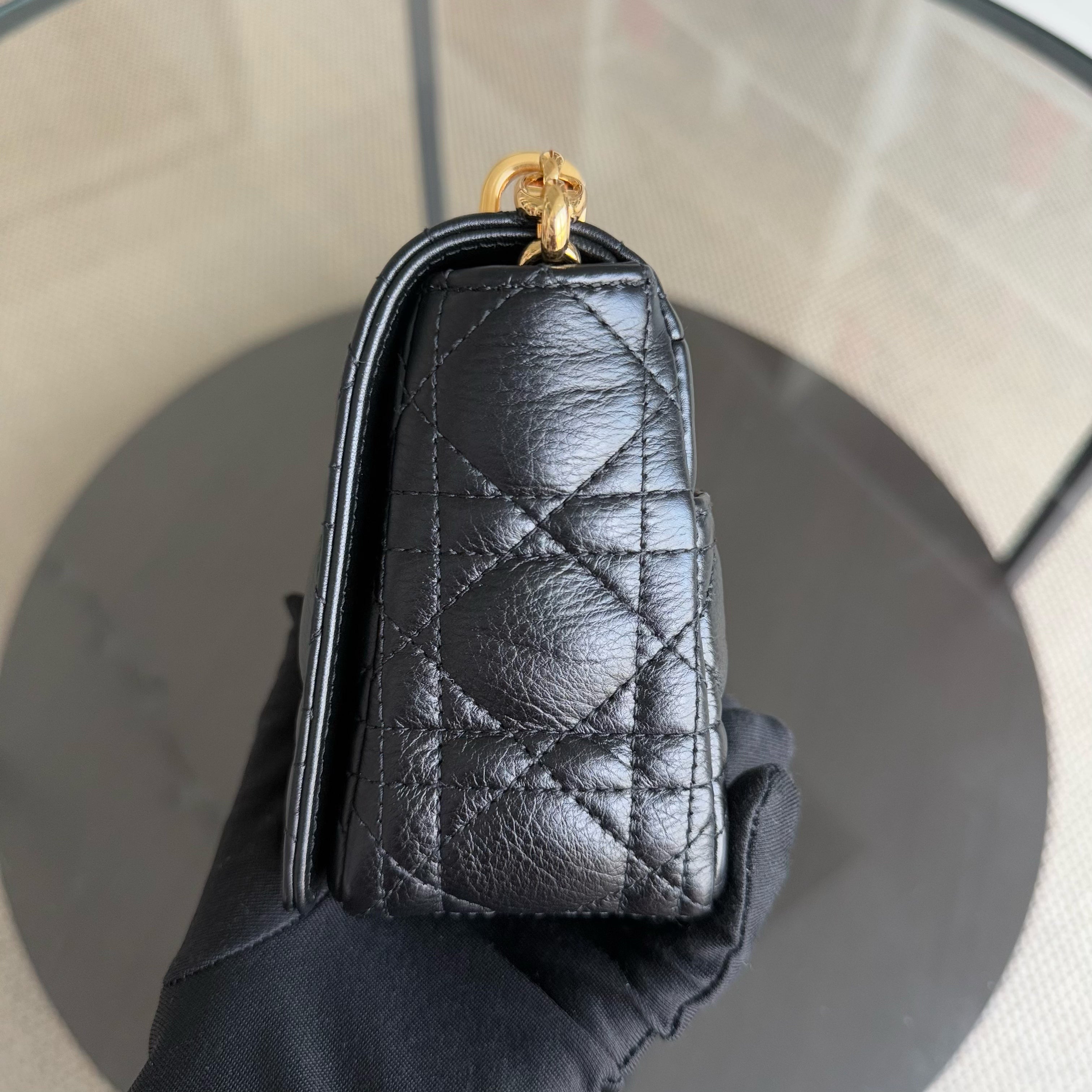 Dior Caro Small - Cannage Calfskin Black Gold Hardware