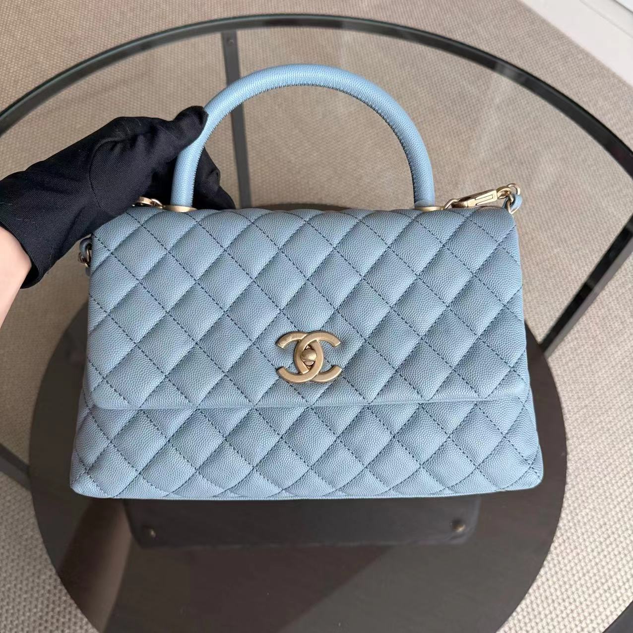 *Receipt, Full Set* Chanel Coco Handle Medium - Caviar 29CM Quilted Sky Blue Gold Hardware Series 27