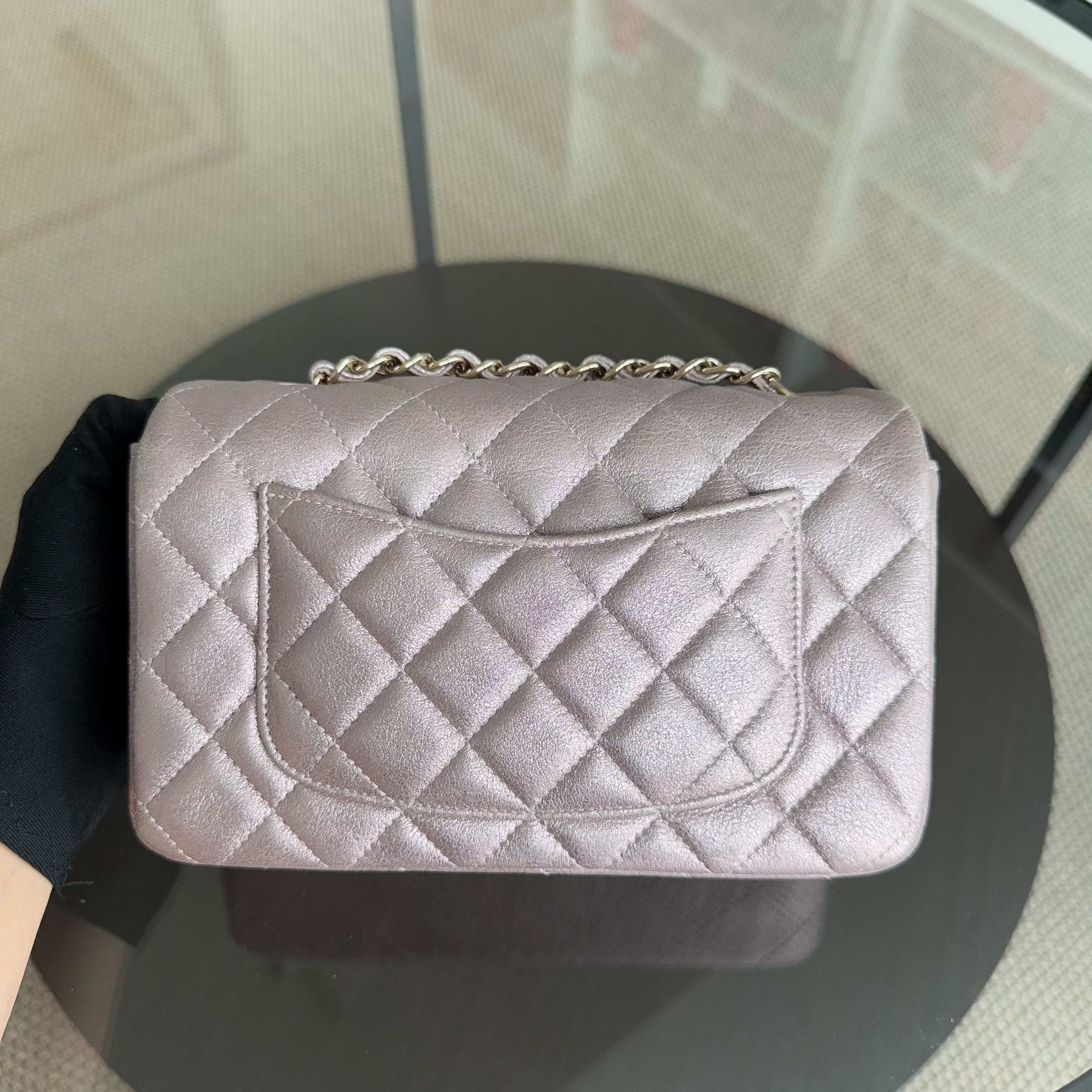 Chanel Classic Flap Mini - 20CM Rectangle Iridescent Lambskin Quilted Pink Gold Hardware Series 20