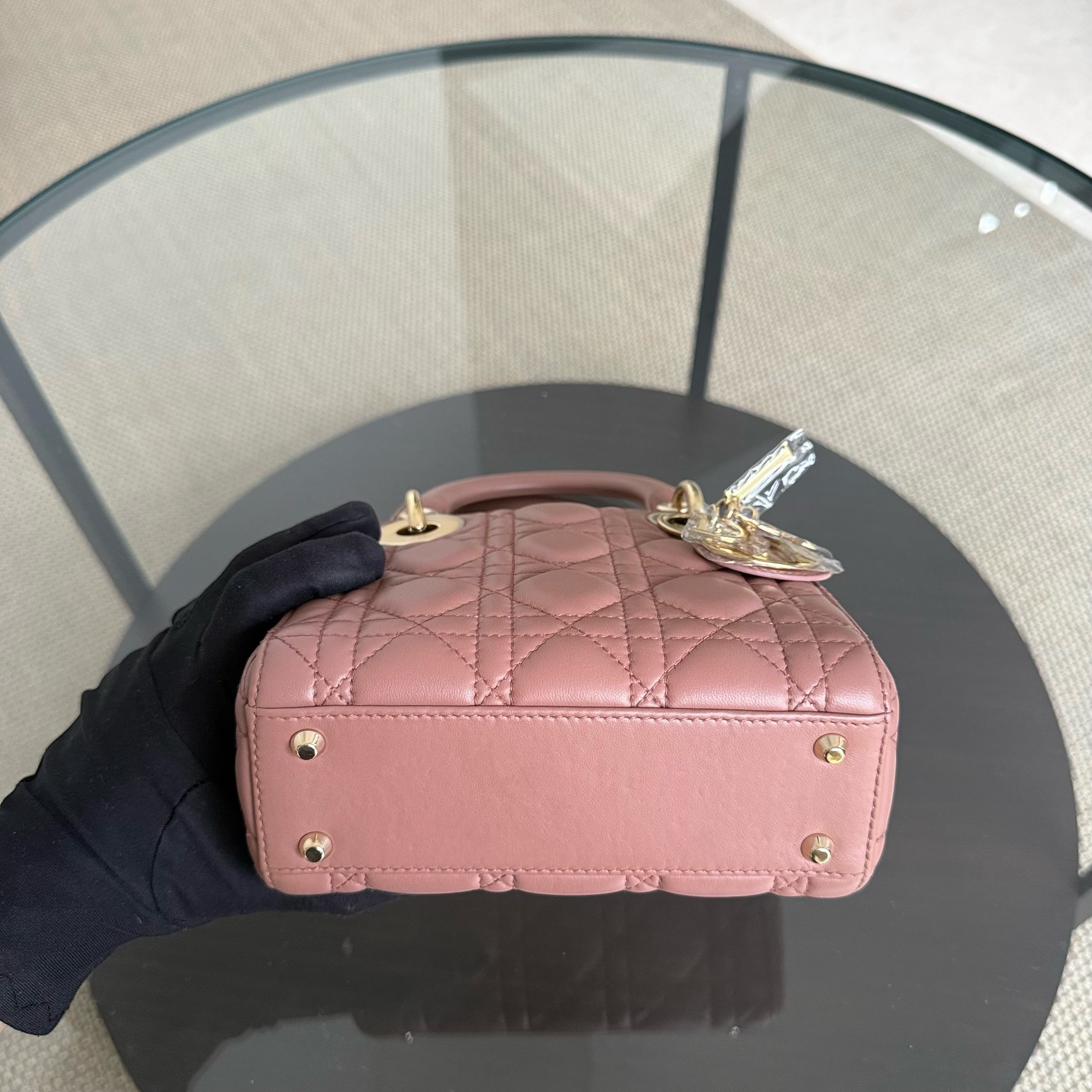 Dior Lady Mini - Cannage Lambskin Blush Gold Hardware Chain Strap