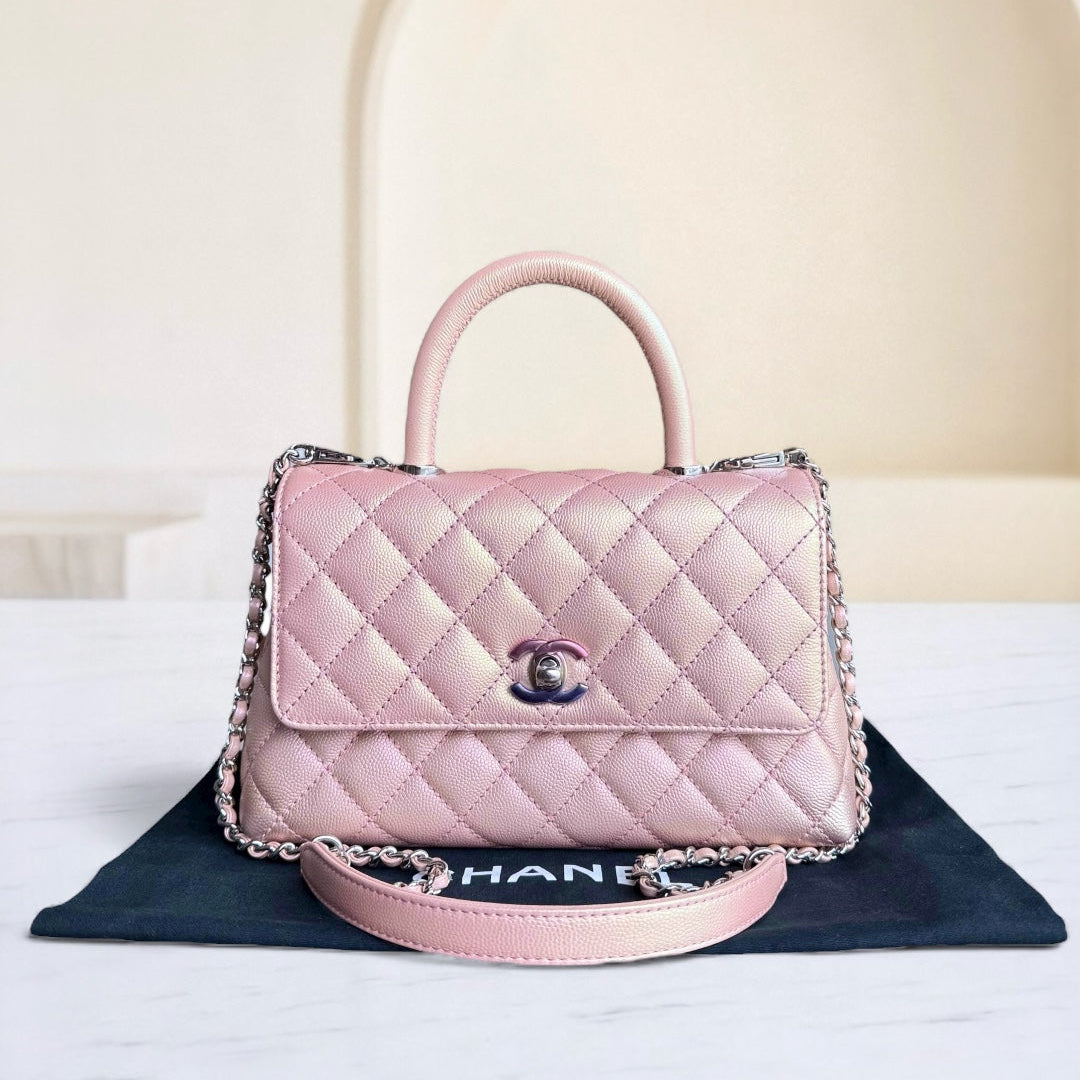 Chanel Coco Handle Small - Caviar Quilted Irridescent Pink Gold Hardware Microchip