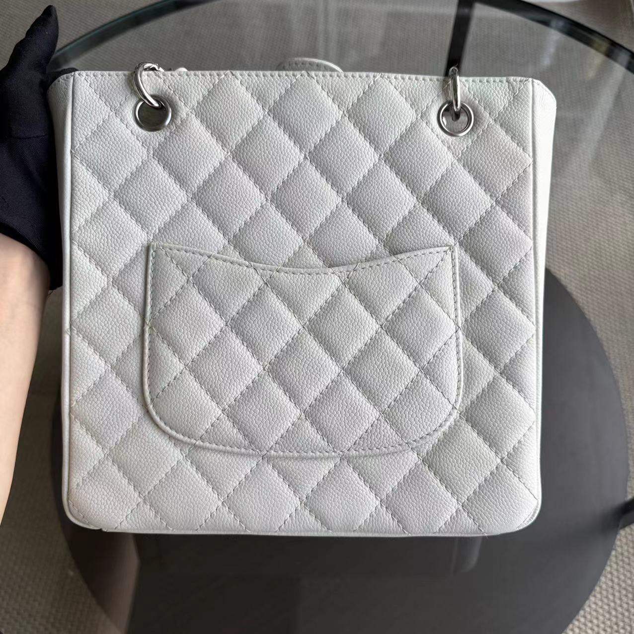 Chanel PST Petite Shopping Tote - Caviar Quilted White Tote Bag Series 12