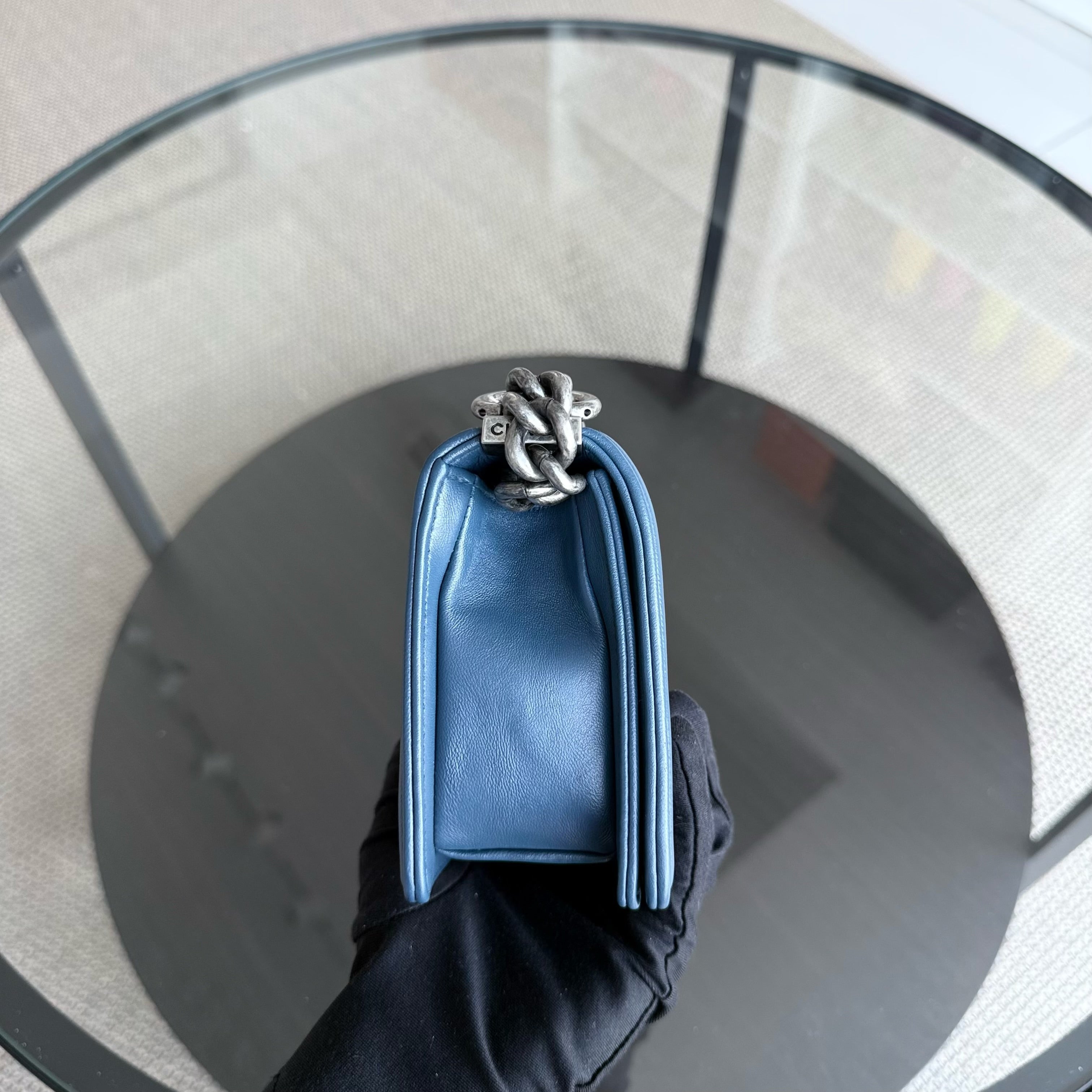 Chanel Boy Small - Small Galuchat Stingray Blue Ruthenium Silver Hardware Series 16