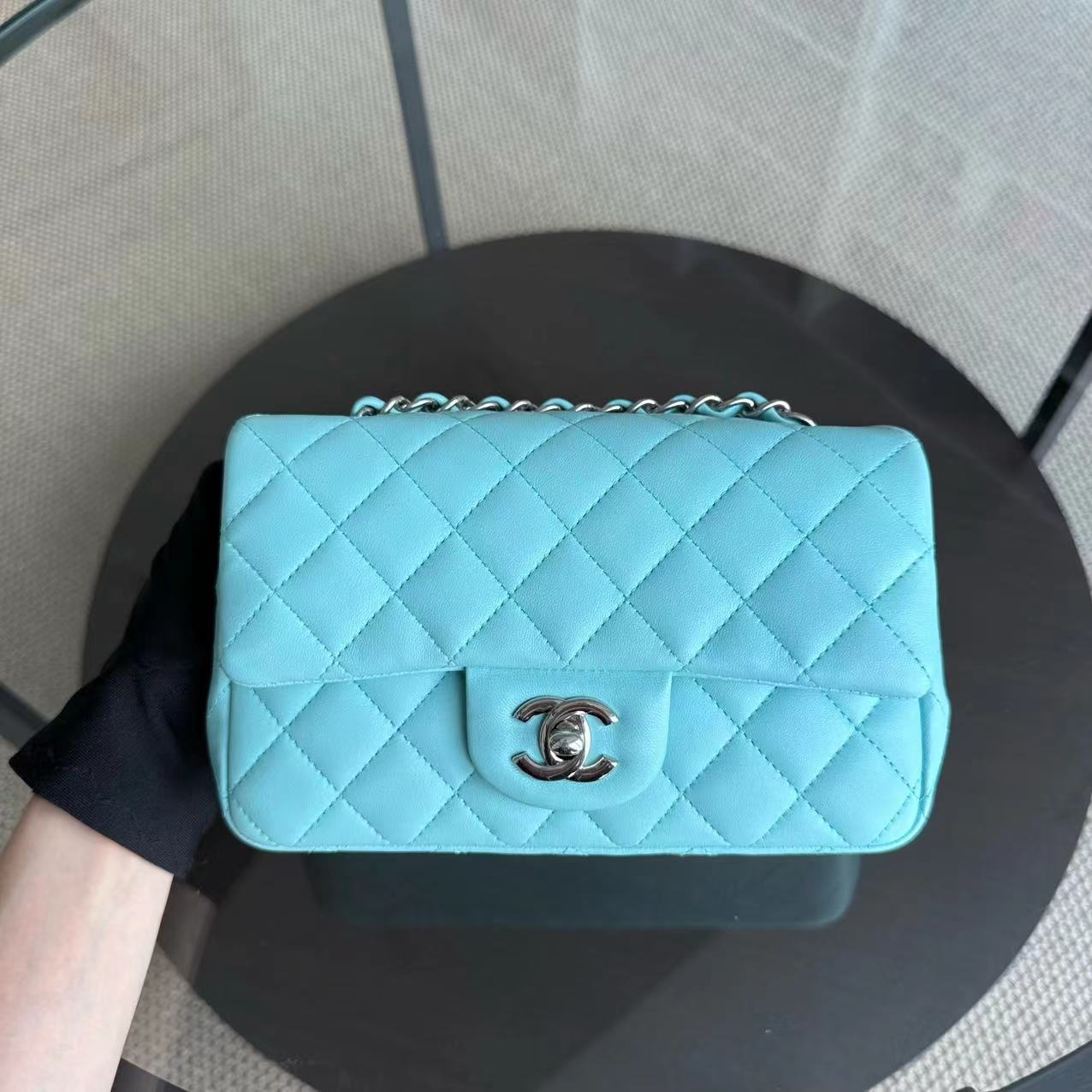 Chanel Classic Flap Mini - Lambskin Quilted Tiffany Blue Silver Hardware Series 27