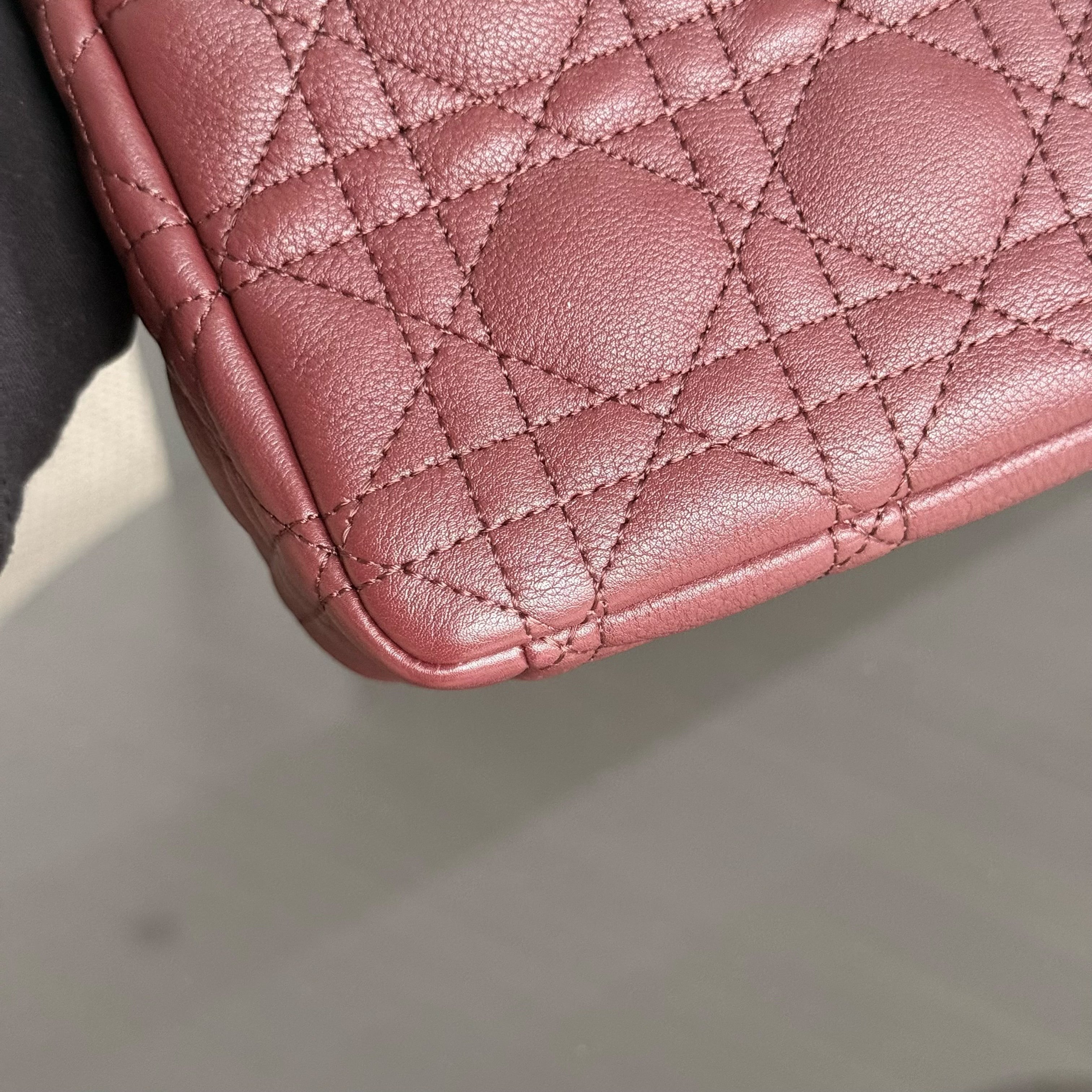 Dior Caro Medium - Cannage Grained Calfskin Burgundy Gold Hardware
