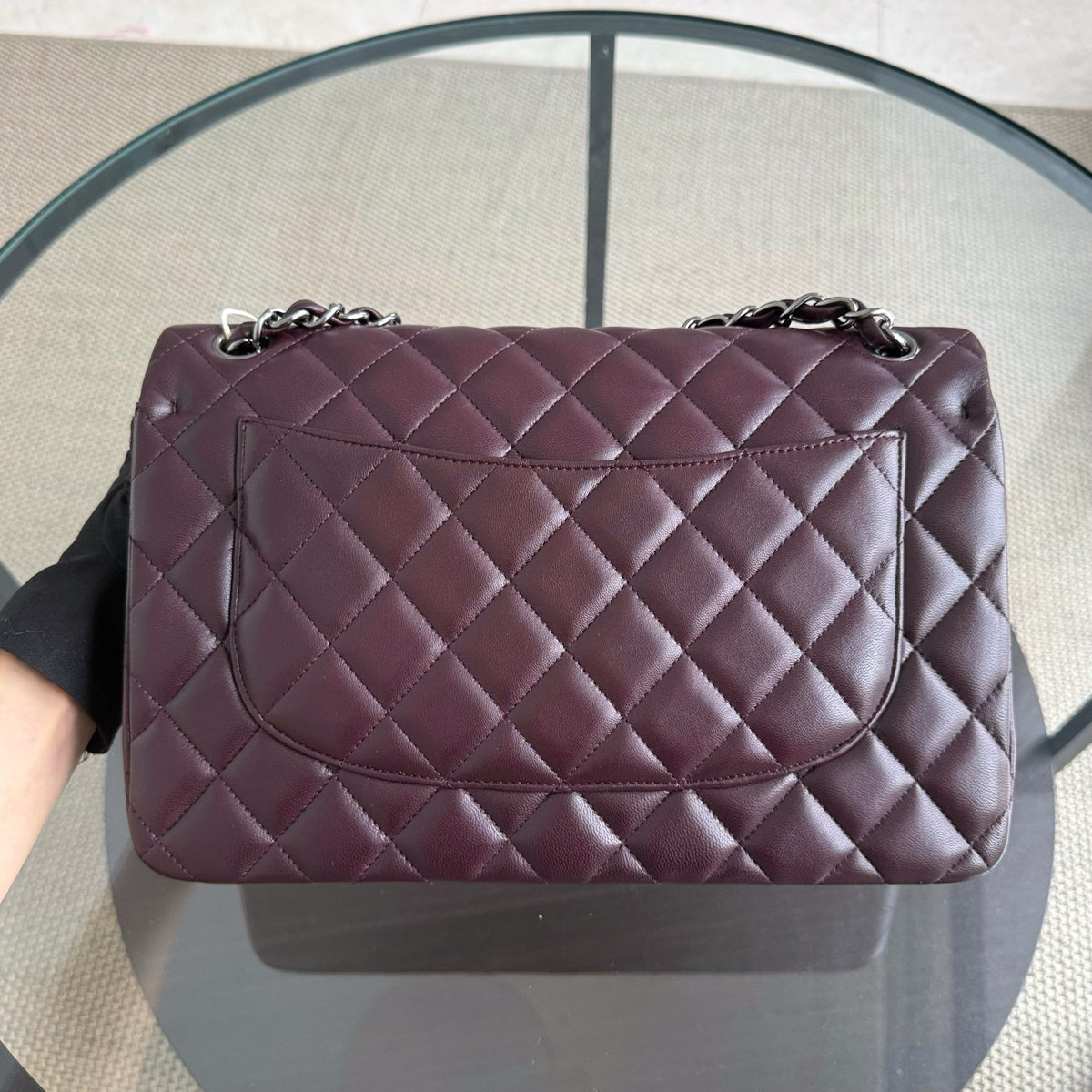 Chanel Classic Flap Jumbo - Double Flap 30CM Quilted Lambskin Dark Maroon Dark Silver Hardware