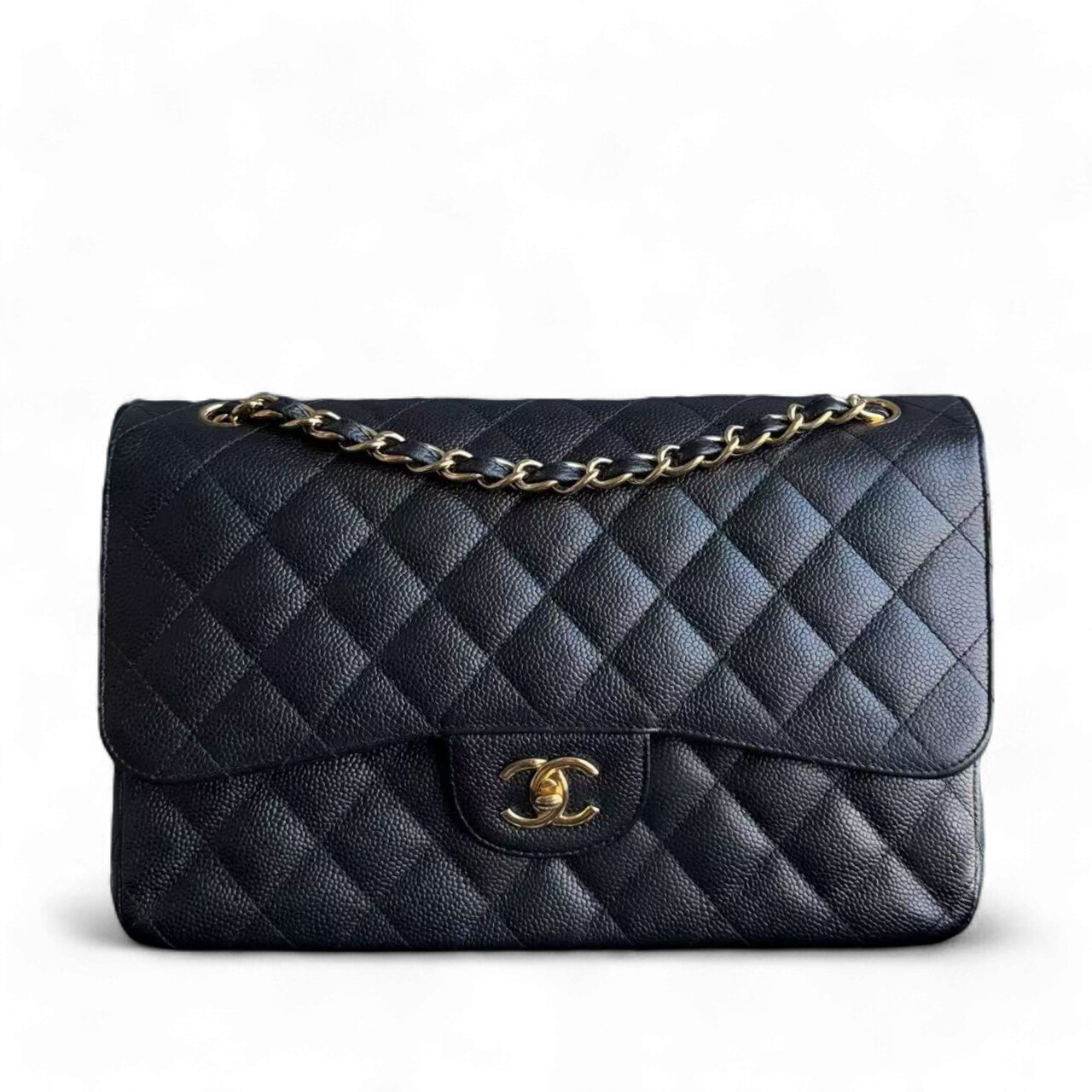 Chanel Classic Flap Jumbo - Caviar Double Flap Quilted Black Gold Hardware Series 15