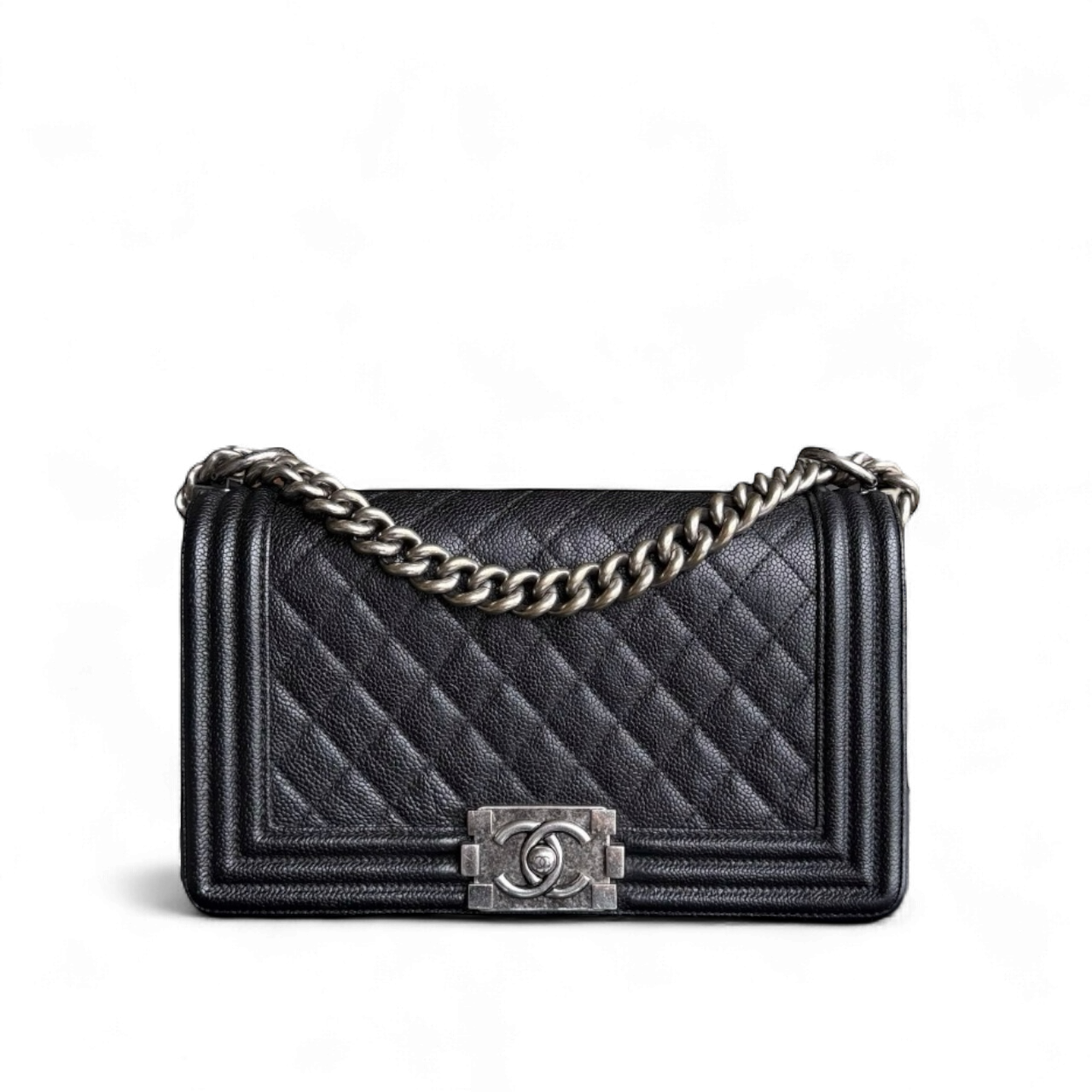 Chanel Boy Medium - Caviar Quilted Grained Calfskin Black Ruthenium Silver Hardware Series 23