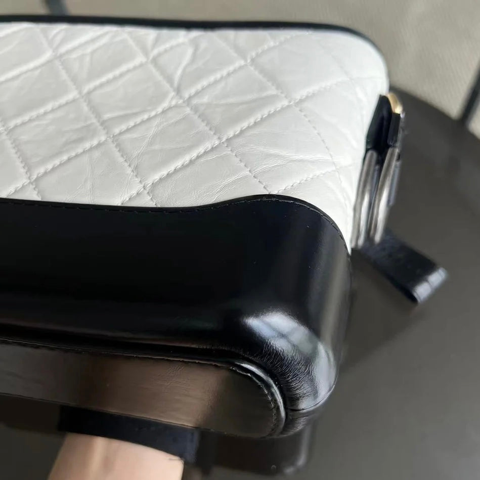 Chanel Gabrielle Small - 20CM Quilted Calfskin White Black Two-Tone Hardware