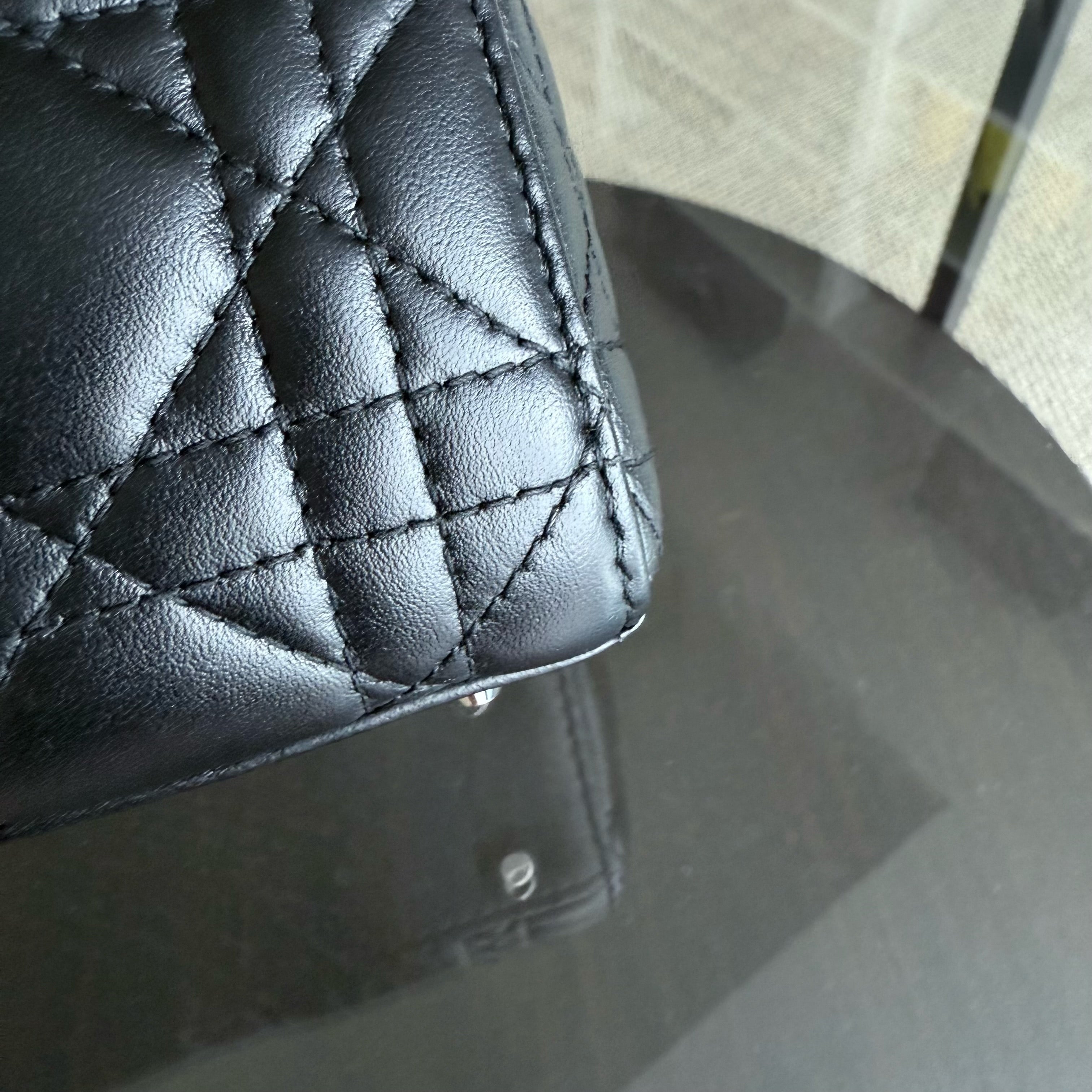 Dior Lady Mini - Cannage Lambskin Black Silver Hardware Chain Strap