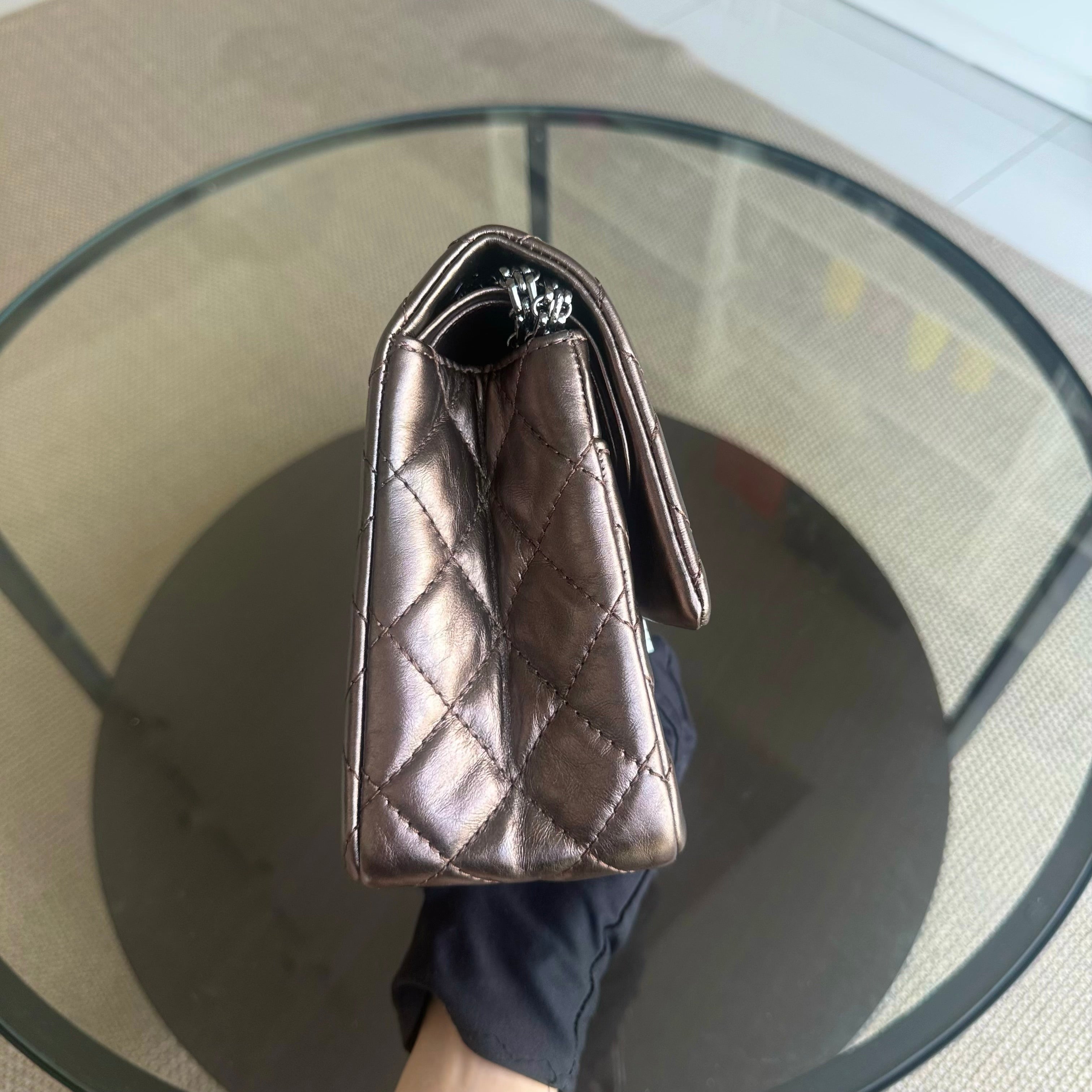 Chanel 2.55 226 Medium 28CM Quilted Calfskin Metallic Brown Bronze Silver Hardware Series 12