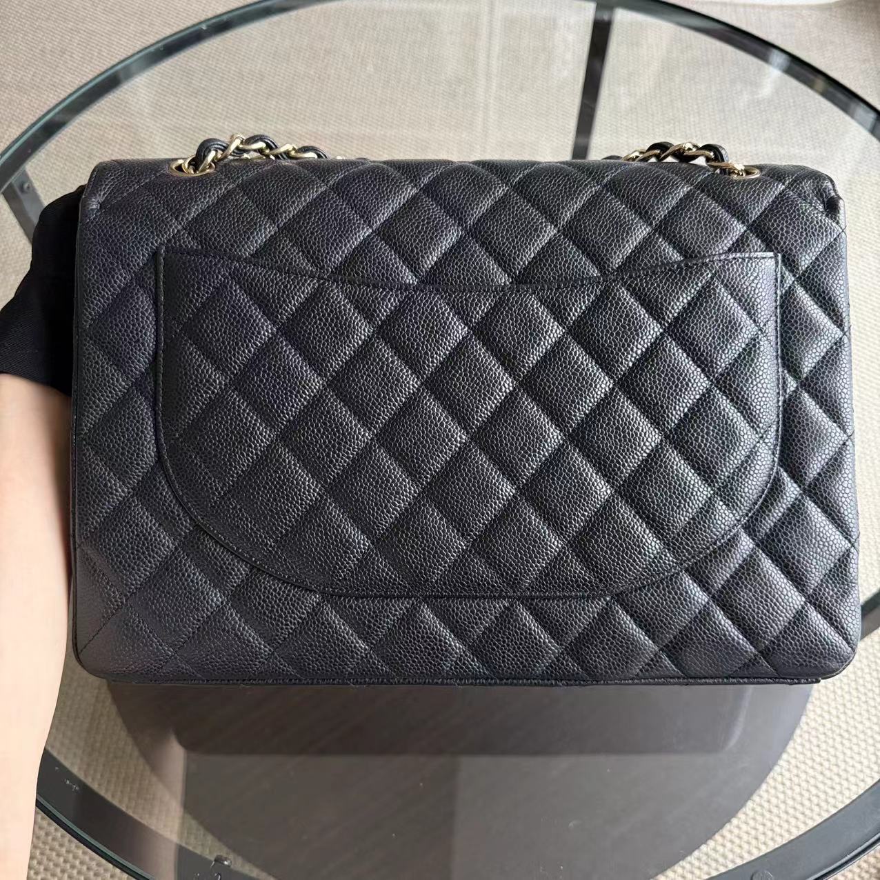 Chanel Classic Flap Maxi - Caviar Single Flap Quilted Black Gold Hardware Series 13