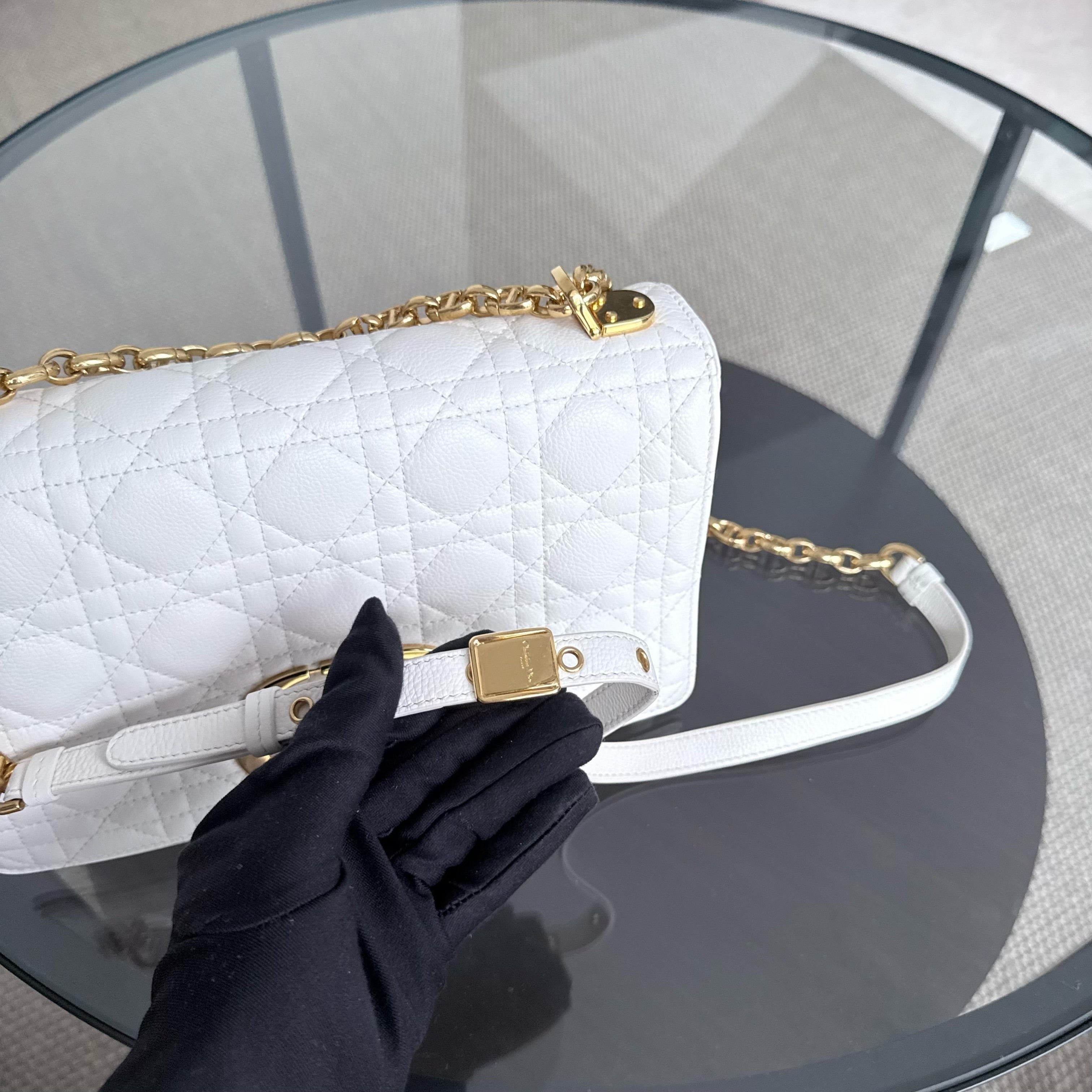 Dior Caro Medium - Cannage Grained Calfskin White Gold Hardware