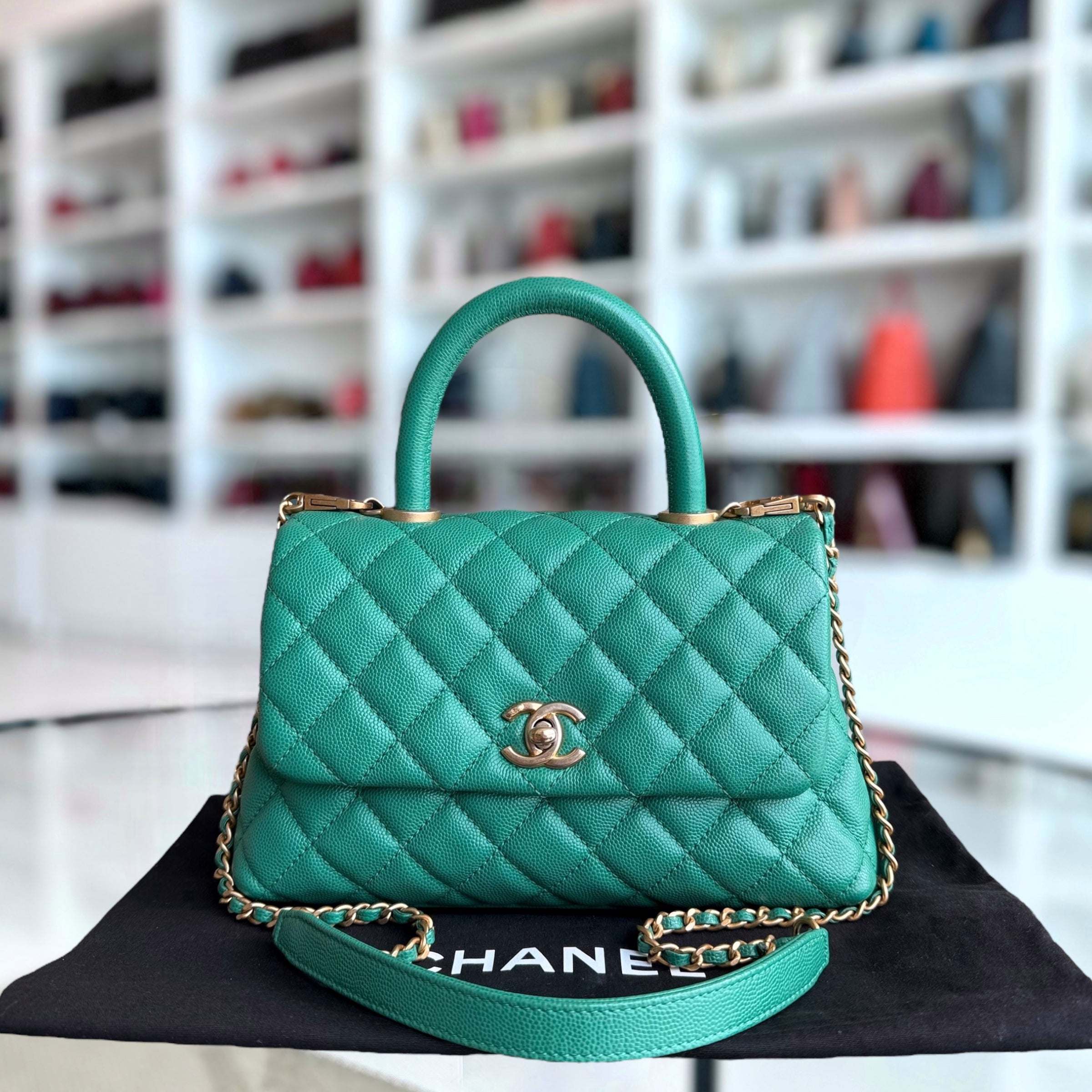 Chanel Coco Handle Small - Caviar Quilted Green Gold Hardware Series 28