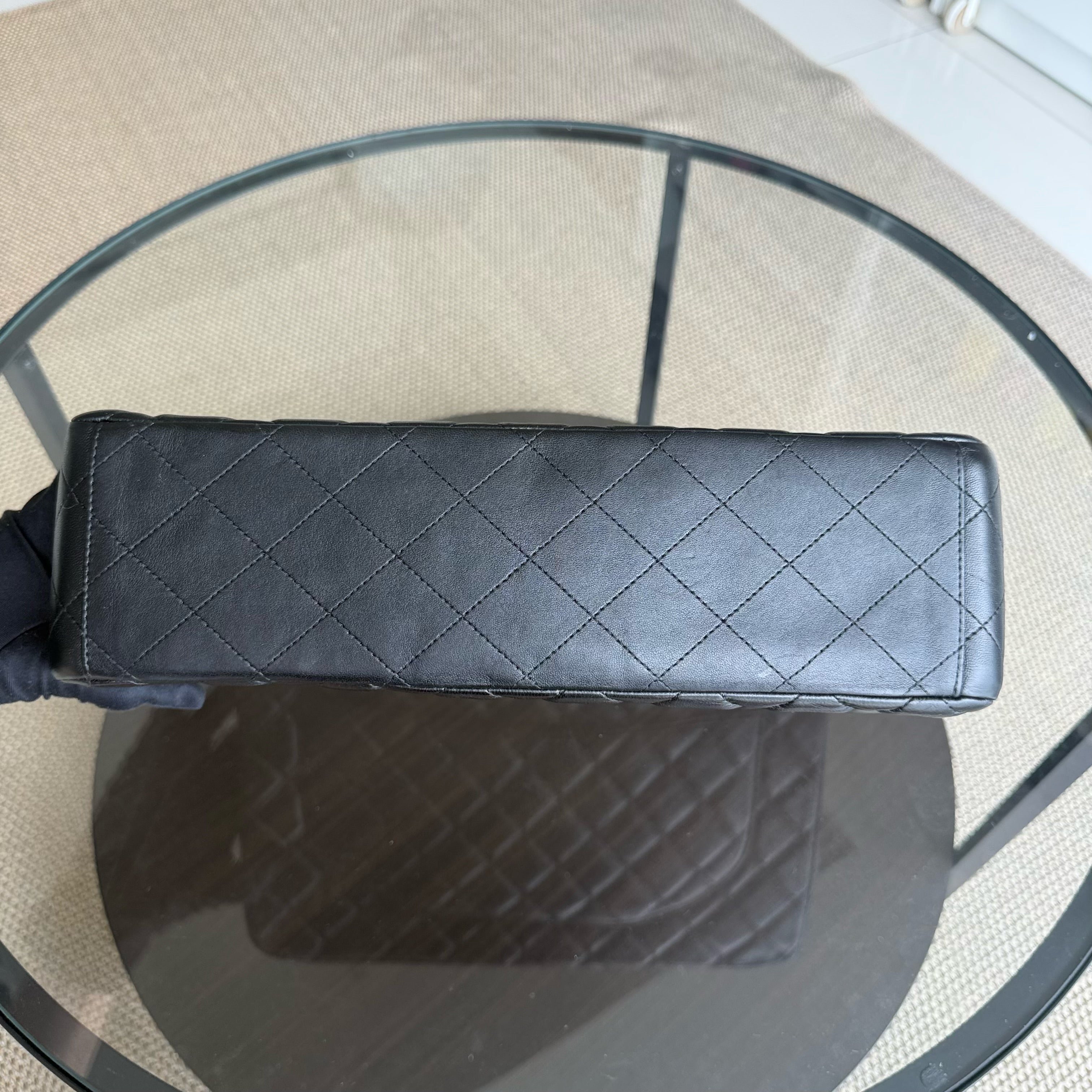 Chanel Classic Flap Maxi - 34CM Quilted Single Flap Lambskin Black Silver Hardware Series 13