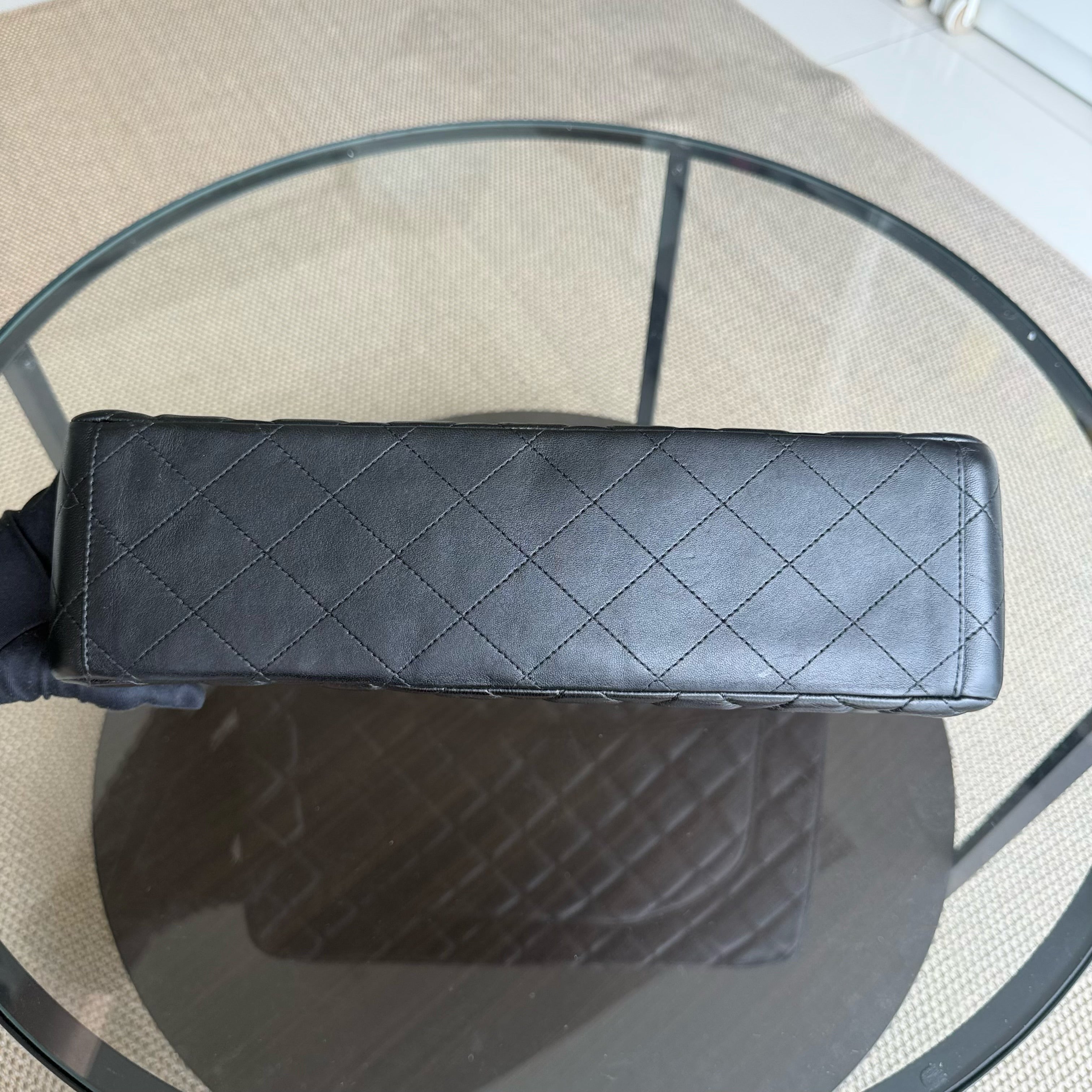 Chanel Classic Flap Maxi - 33CM Quilted Single Flap Lambskin Black Silver Hardware Series 13