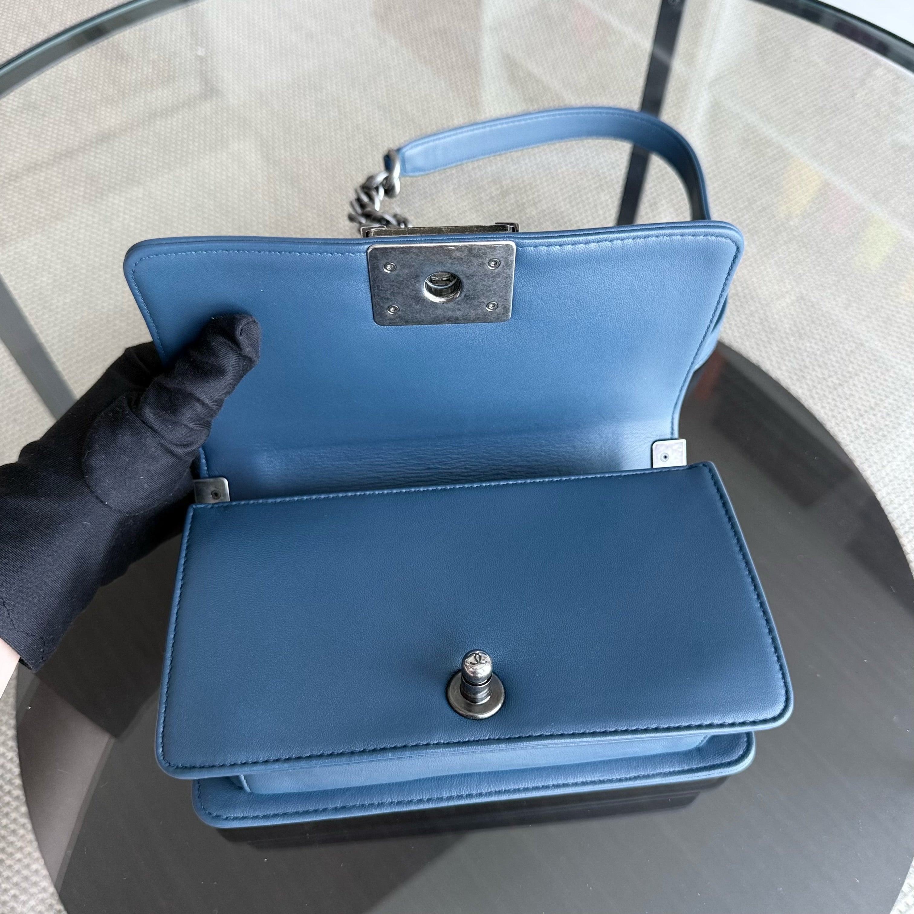Chanel Boy Small - Small Galuchat Stingray Blue Ruthenium Silver Hardware Series 16