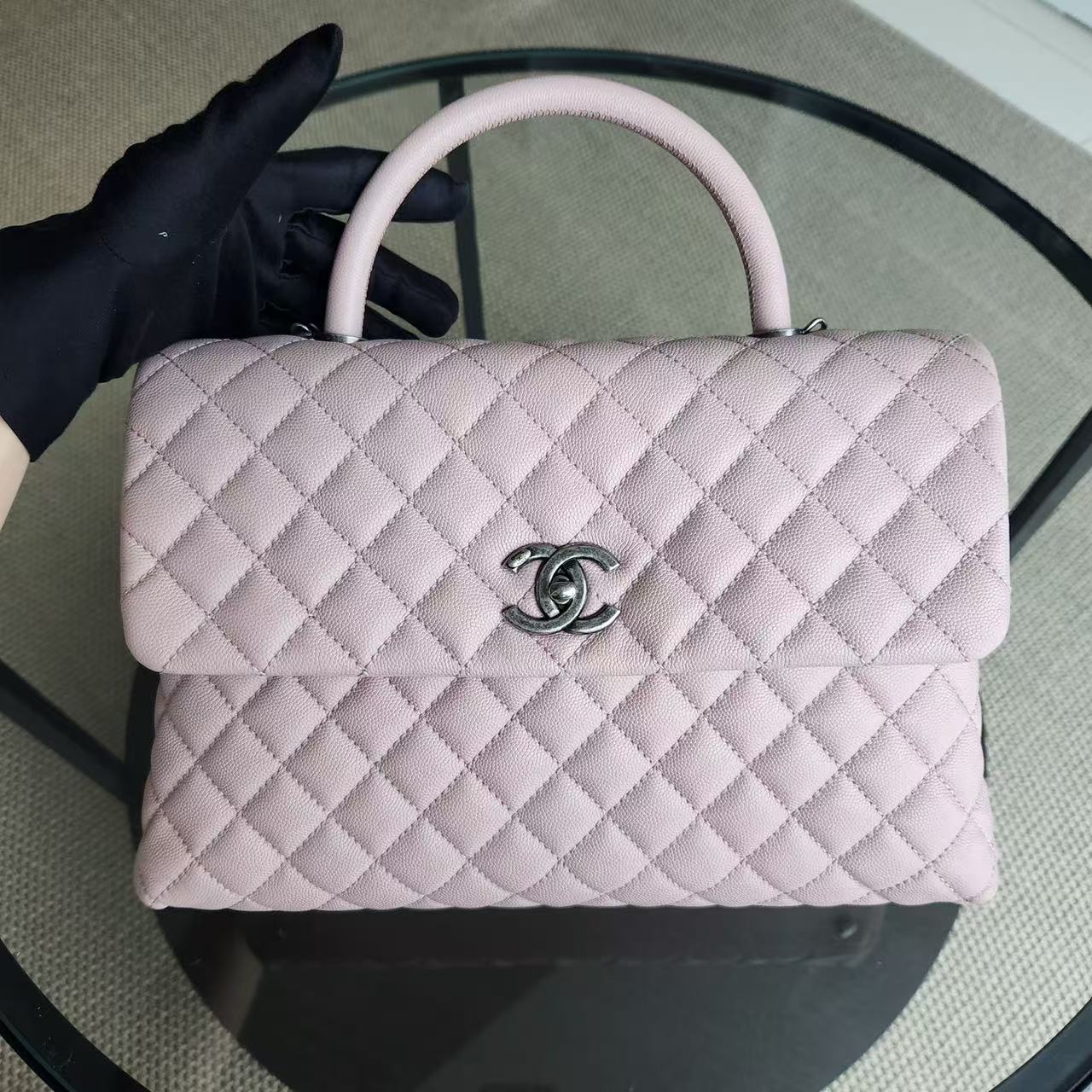 Chanel Coco Handle Large - Caviar Quilted Nude Pink Ruthenium Silver Hardware Series 23