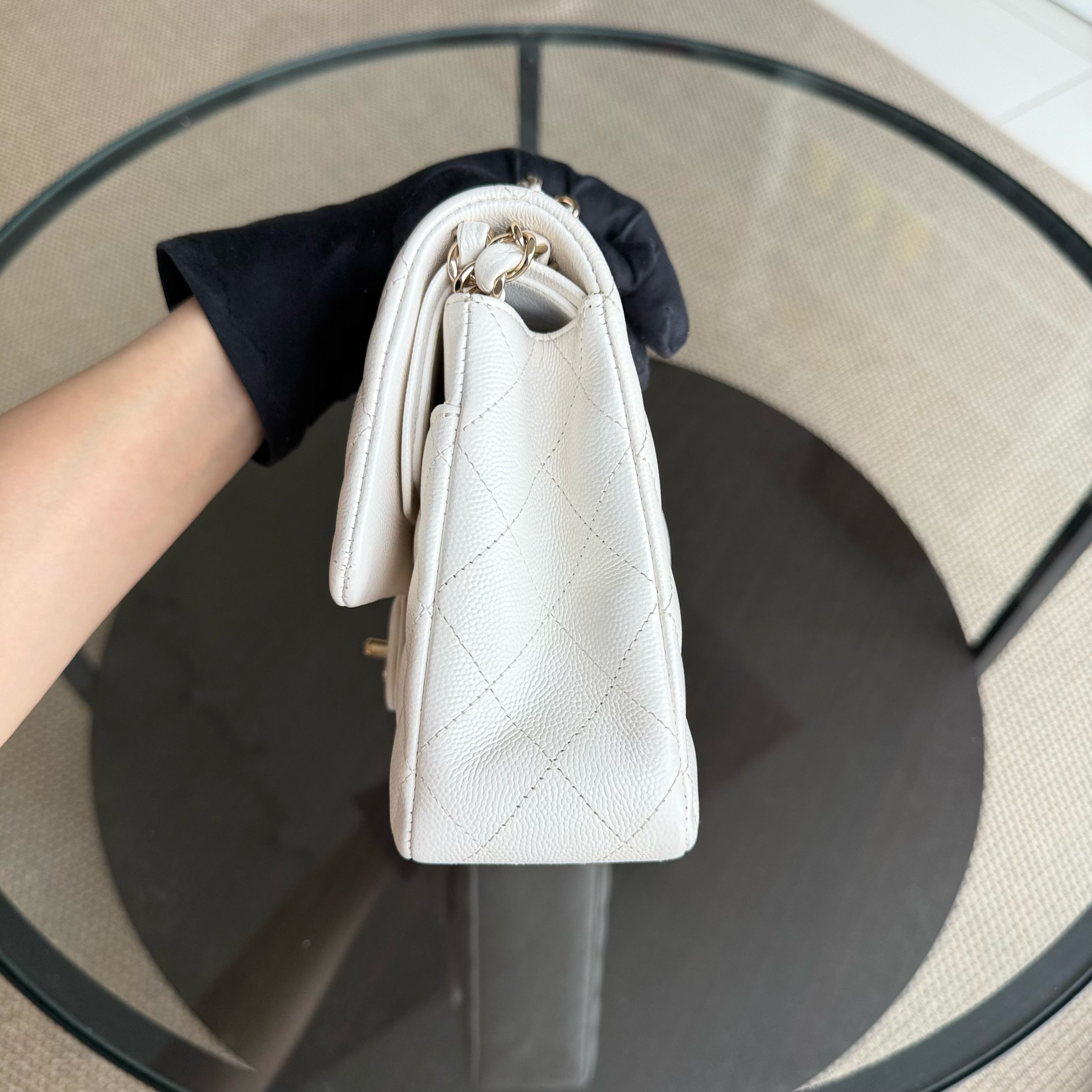 Chanel Classic Flap Medium - 25CM Quilted Caviar White Gold Hardware Series 30