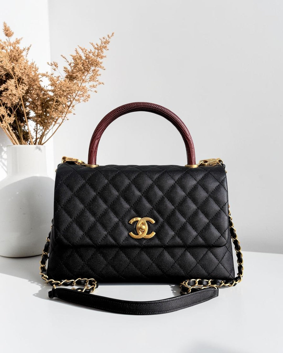Chanel Coco Handle Medium - Caviar 29CM Quilted Black Gold Hardware Series 24