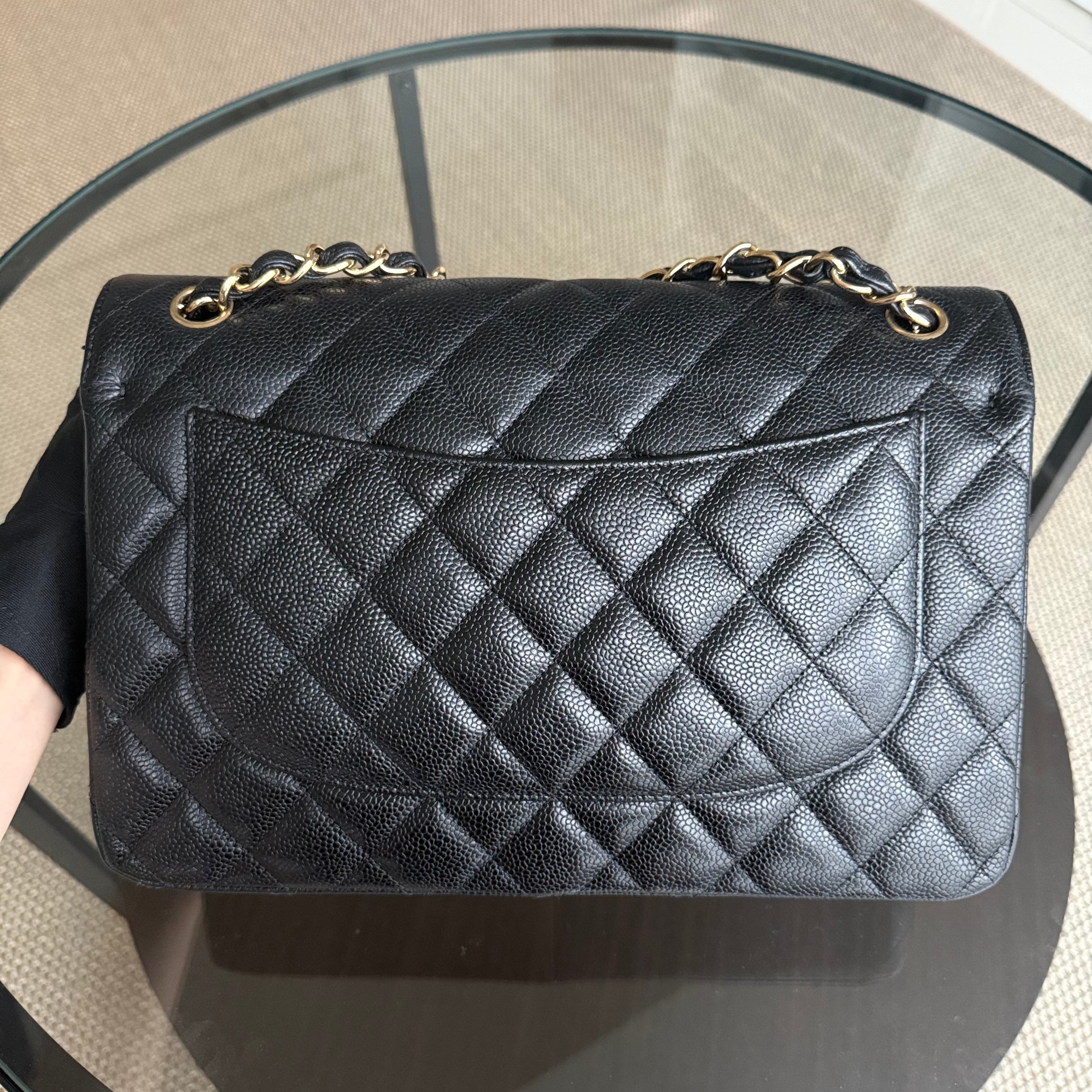 Chanel Classic Flap Jumbo - Caviar Double Flap 30CM Quilted Black Gold Hardware 15