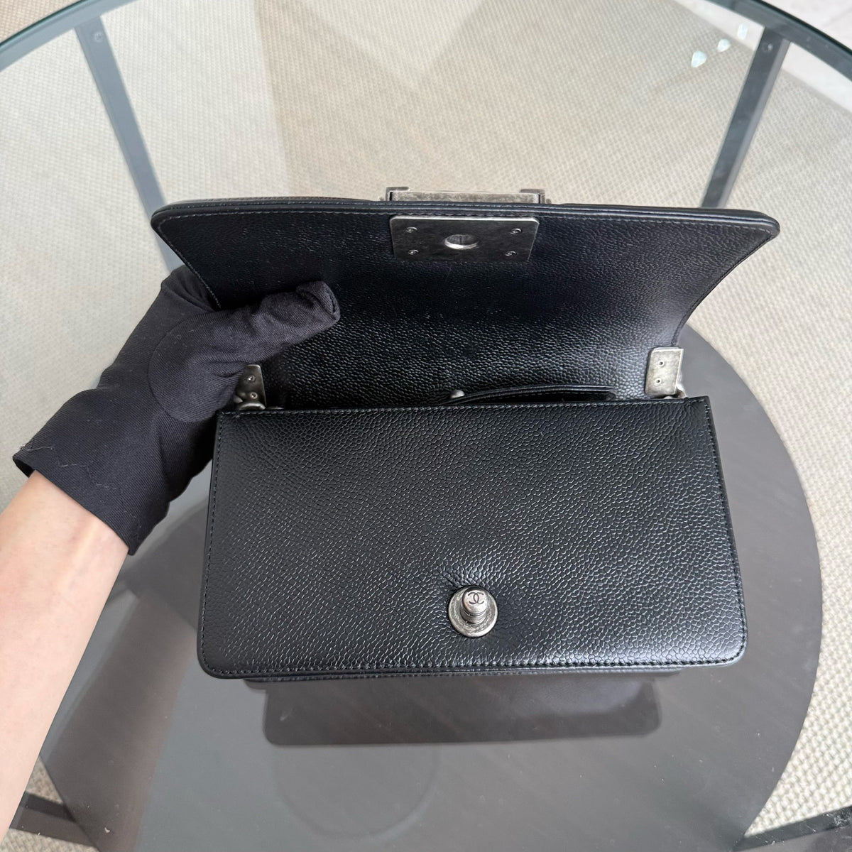 Chanel Boy Small - Caviar 20CM Chevron Black Leboy Ruthenium Sliver Hardware Series 28