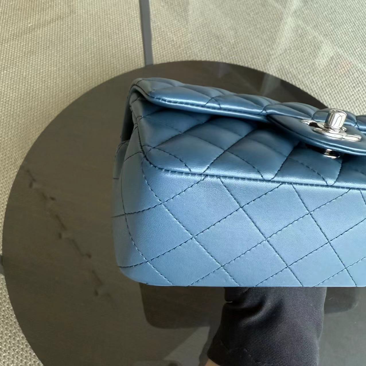 Chanel Classic Flap Mini - 20CM Rectangle Quilted Lambskin Dark Blue Silver Hardware