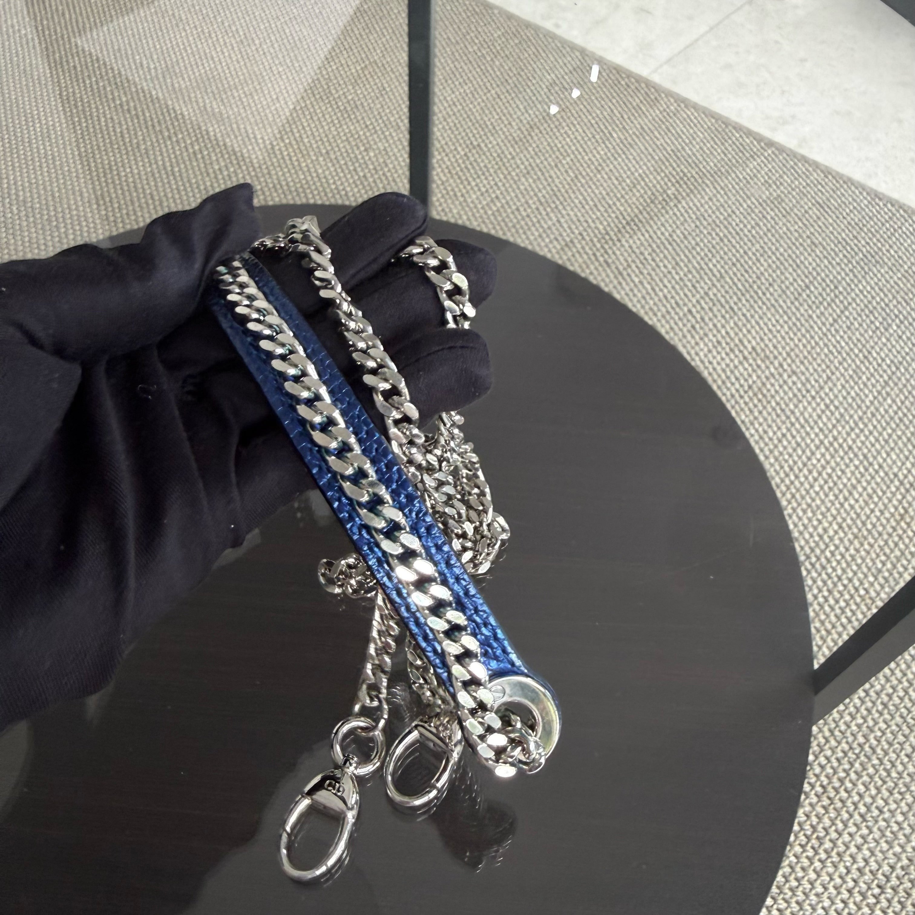 Dior Lady Mini - Exotic Lizard Dark Blue Silver Hardware