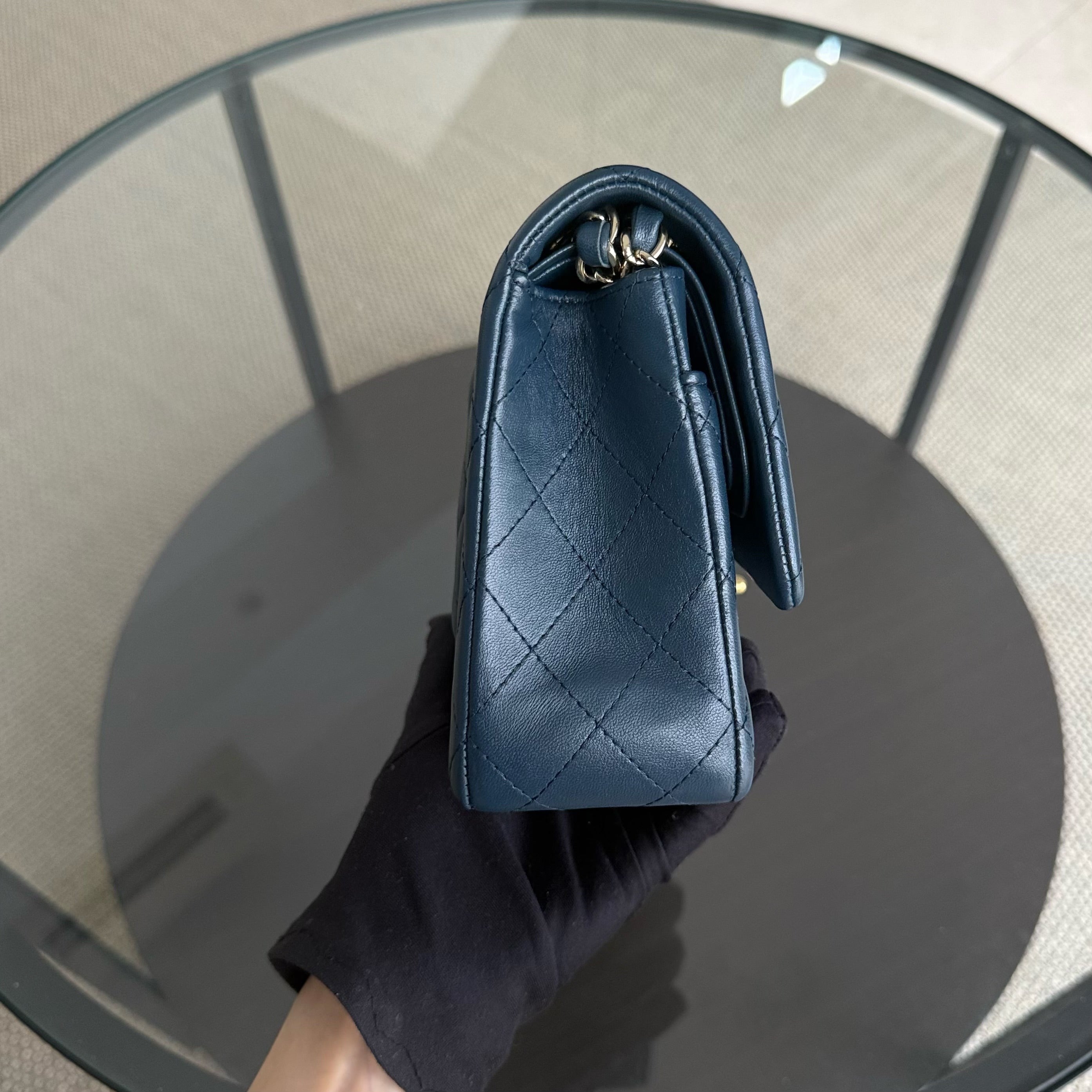 Chanel Classic Flap Medium - 25CM Quilted Lambskin Blue Gold Hardware Series 23
