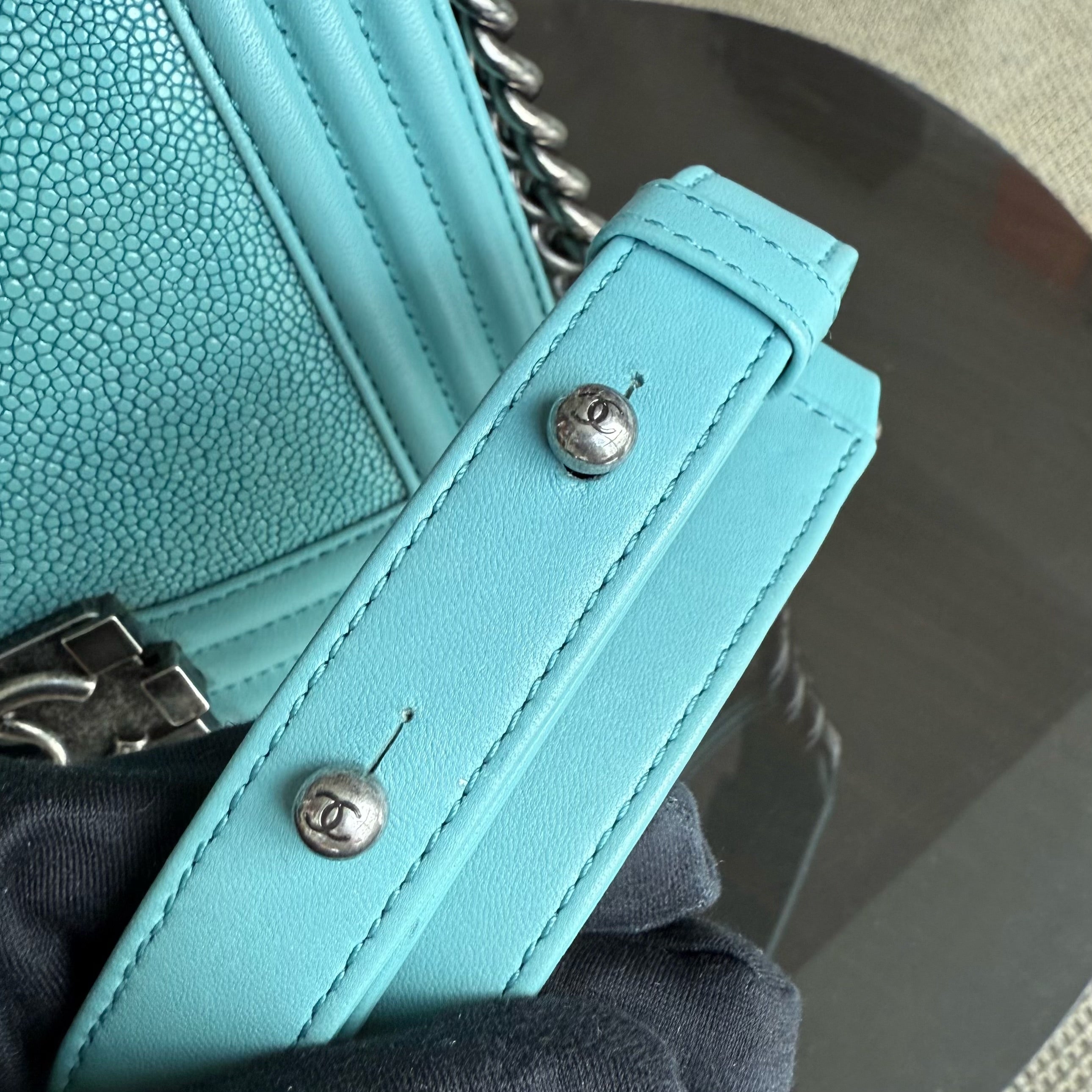 Chanel Boy Small - Stingray Light Blue Ruthenium Silver Hardware Series 22