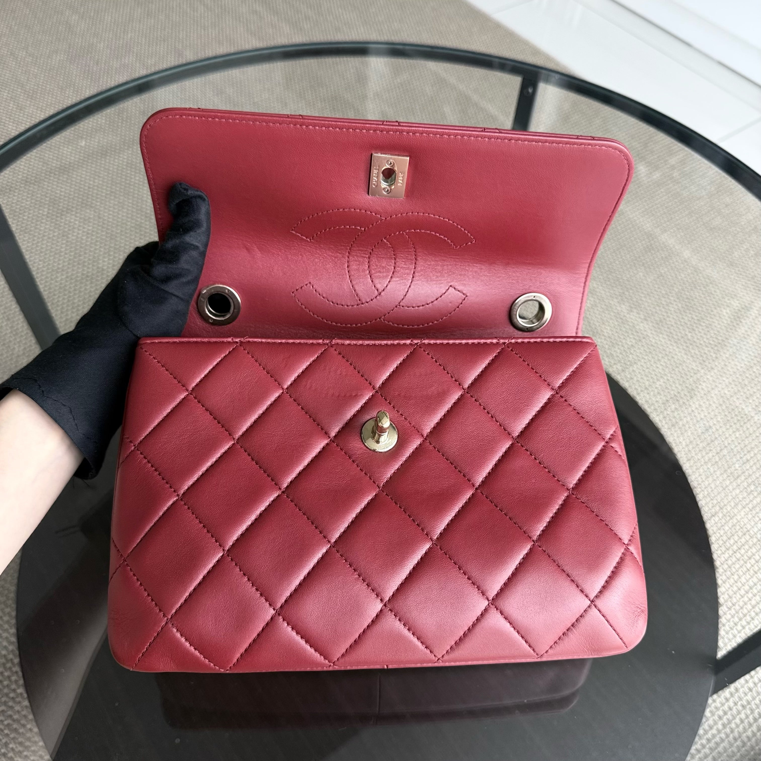 Chanel Trendy CC Small - Cannage Lambskin Dark Red Gold Hardware Series 24