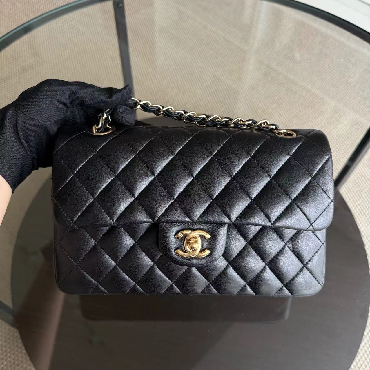 Chanel Classic Flap Small - 23CM Quilted Lambskin Black Gold Hardware Series 12