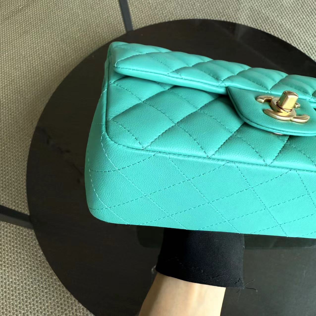 Chanel Classic Flap Mini - 20CM Rectangle Quilted Lambskin Cyan Gold Hardware