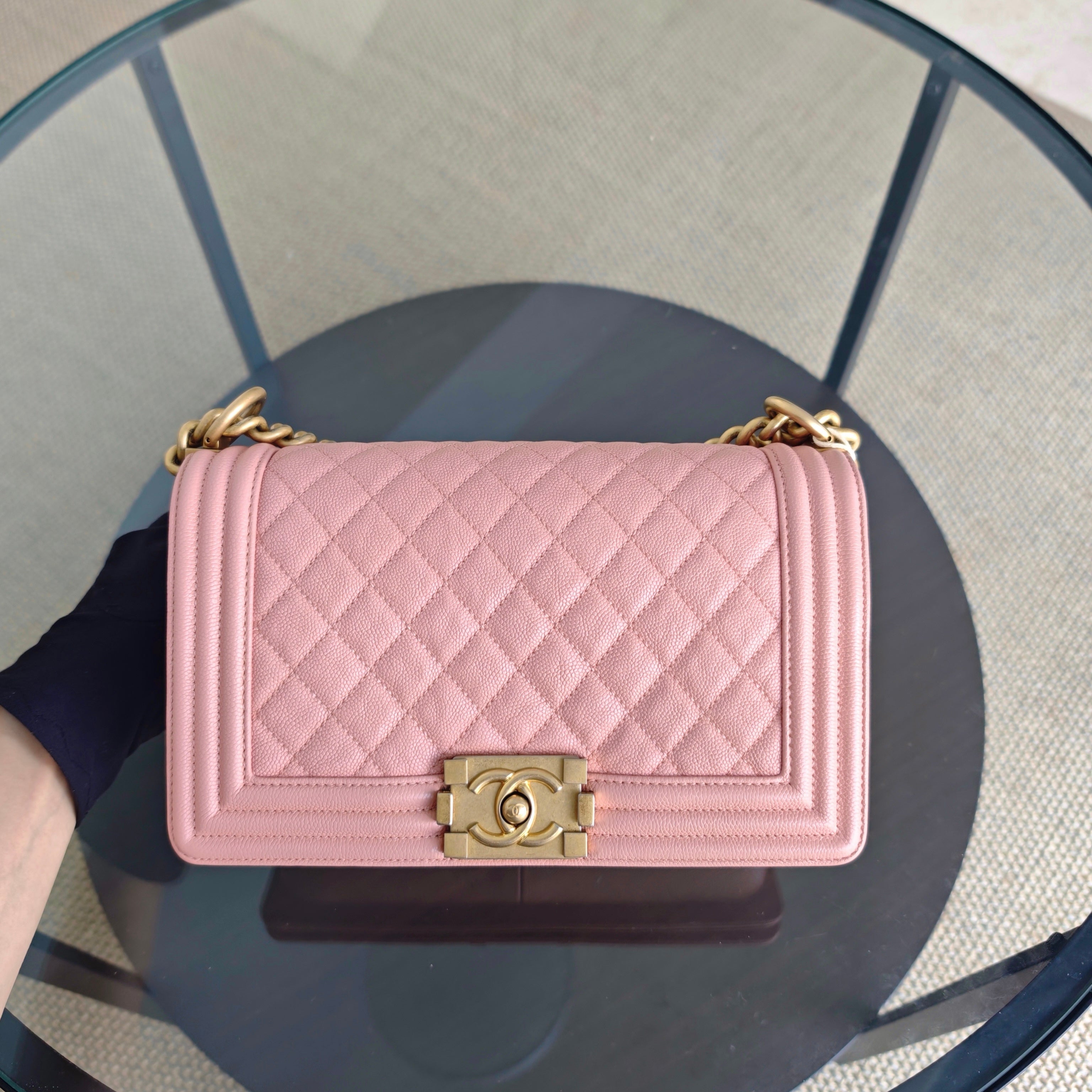 Chanel Boy Medium - Caviar 25CM Quilted Light Pink Gold Hardware Series 25