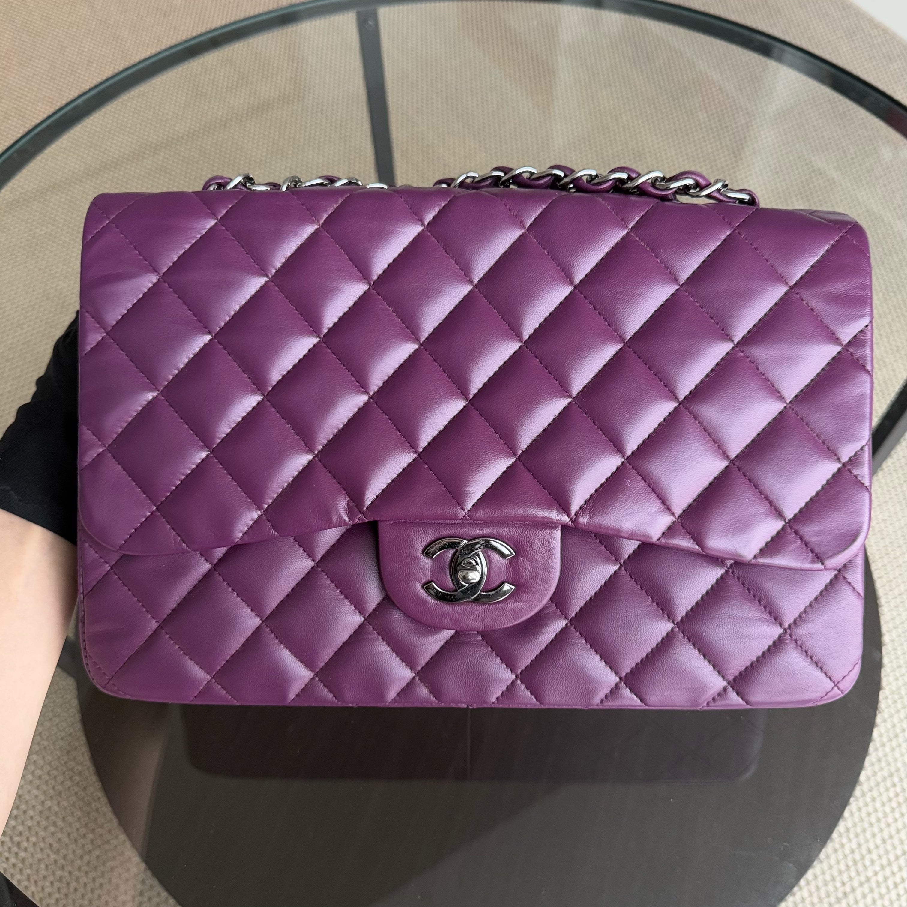 Chanel Classic Flap Jumbo - 30CM Quilted Lambskin Single Flap Purple Violet Series 10