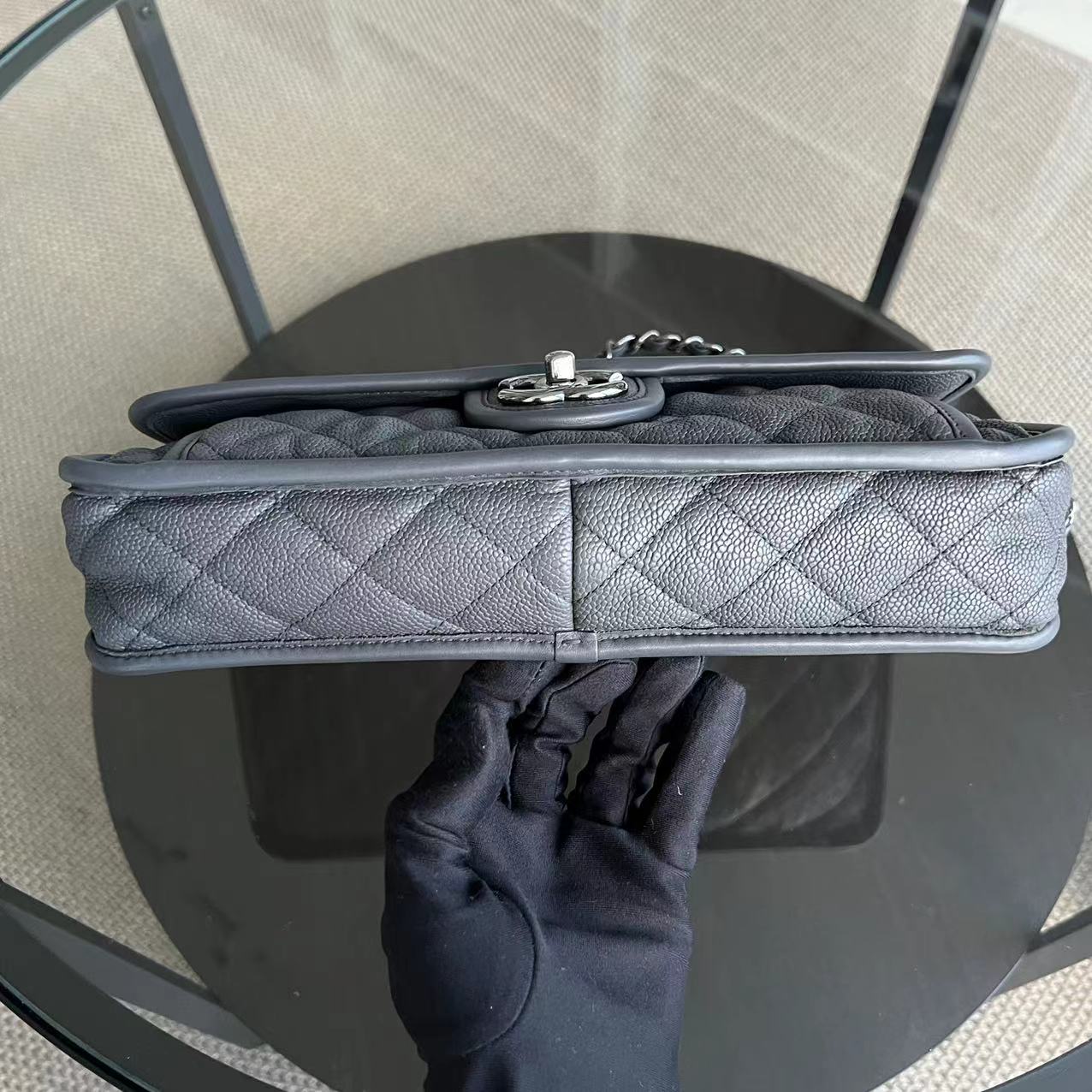 Chanel Caviar French Riviera Medium 25CM Dark Grey Gray Silver Hardware Series 19