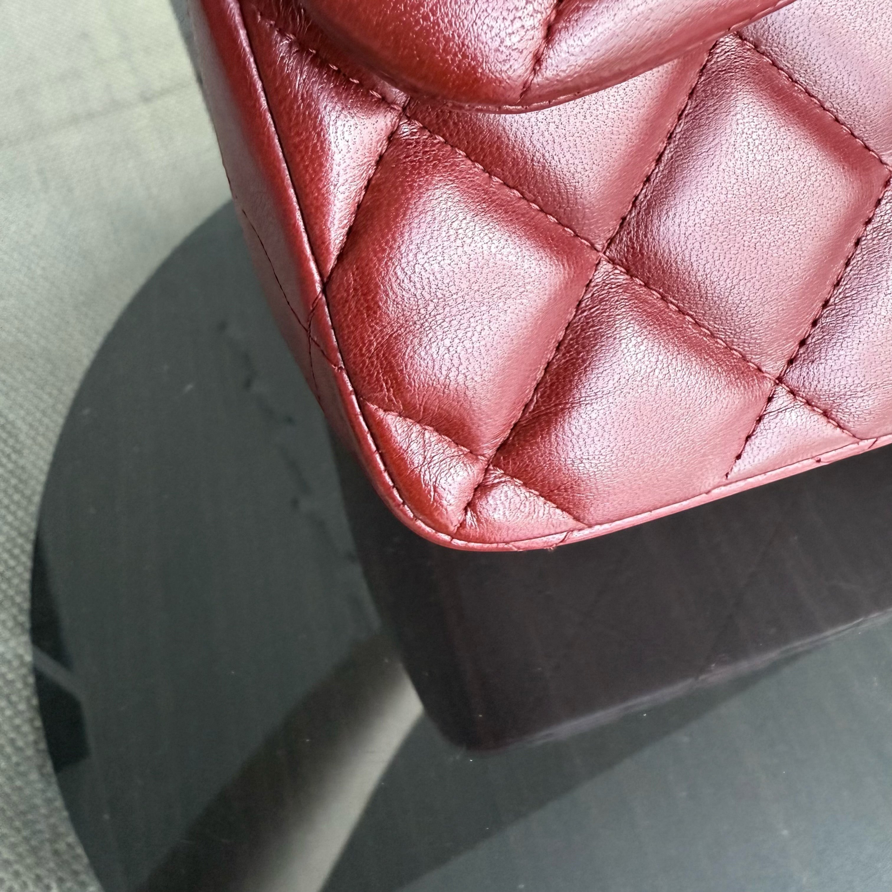 Chanel Classic Flap Jumbo - Double Flap 30CM Quilted Lambskin Dark Red Silver Hardware Series 15