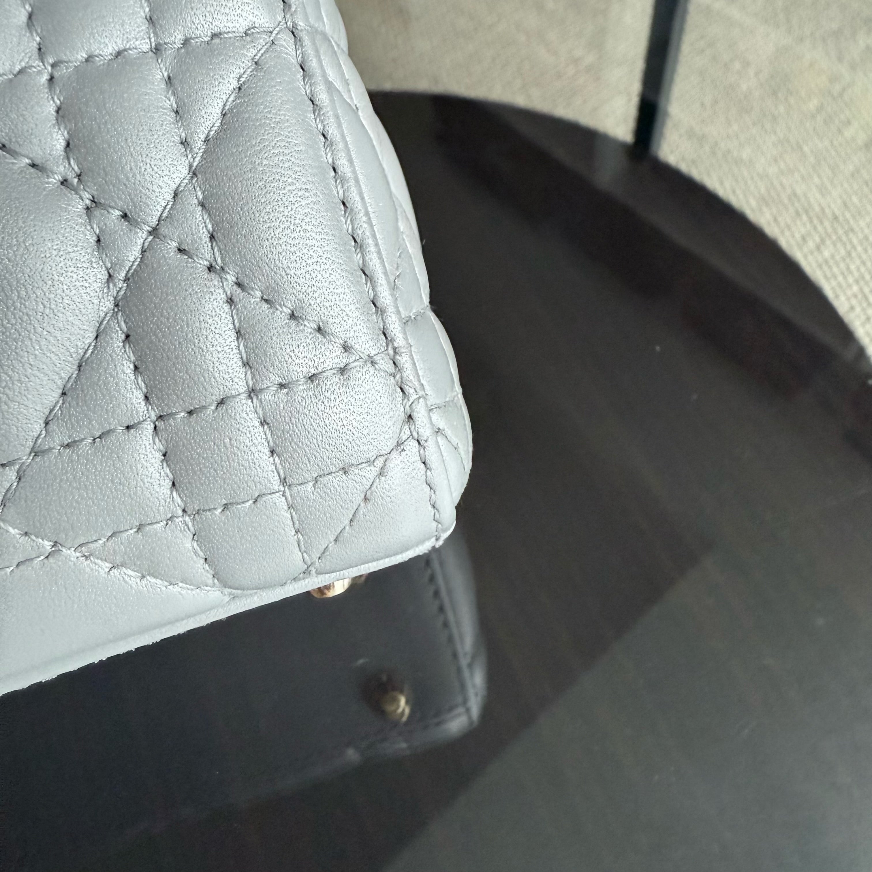 Dior Lady Mini - Cannage Lambskin Gray Gold Hardware Chain Strap