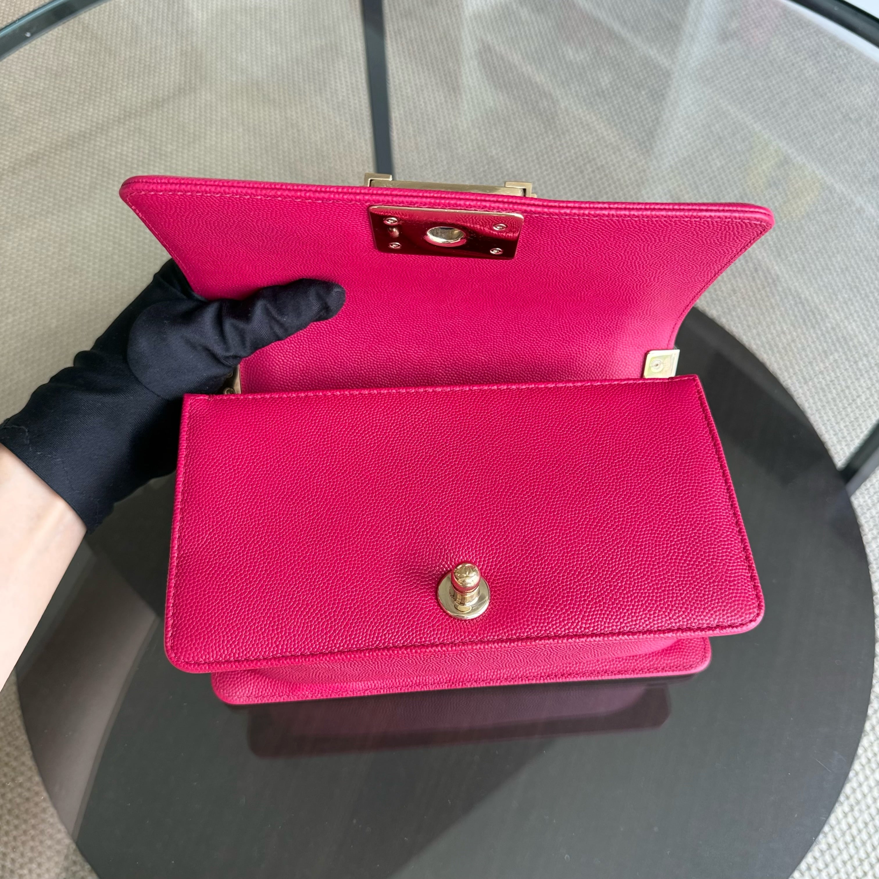 Chanel Boy Small - Caviar 20CM Quilted Pink Gold Hardware Series 23