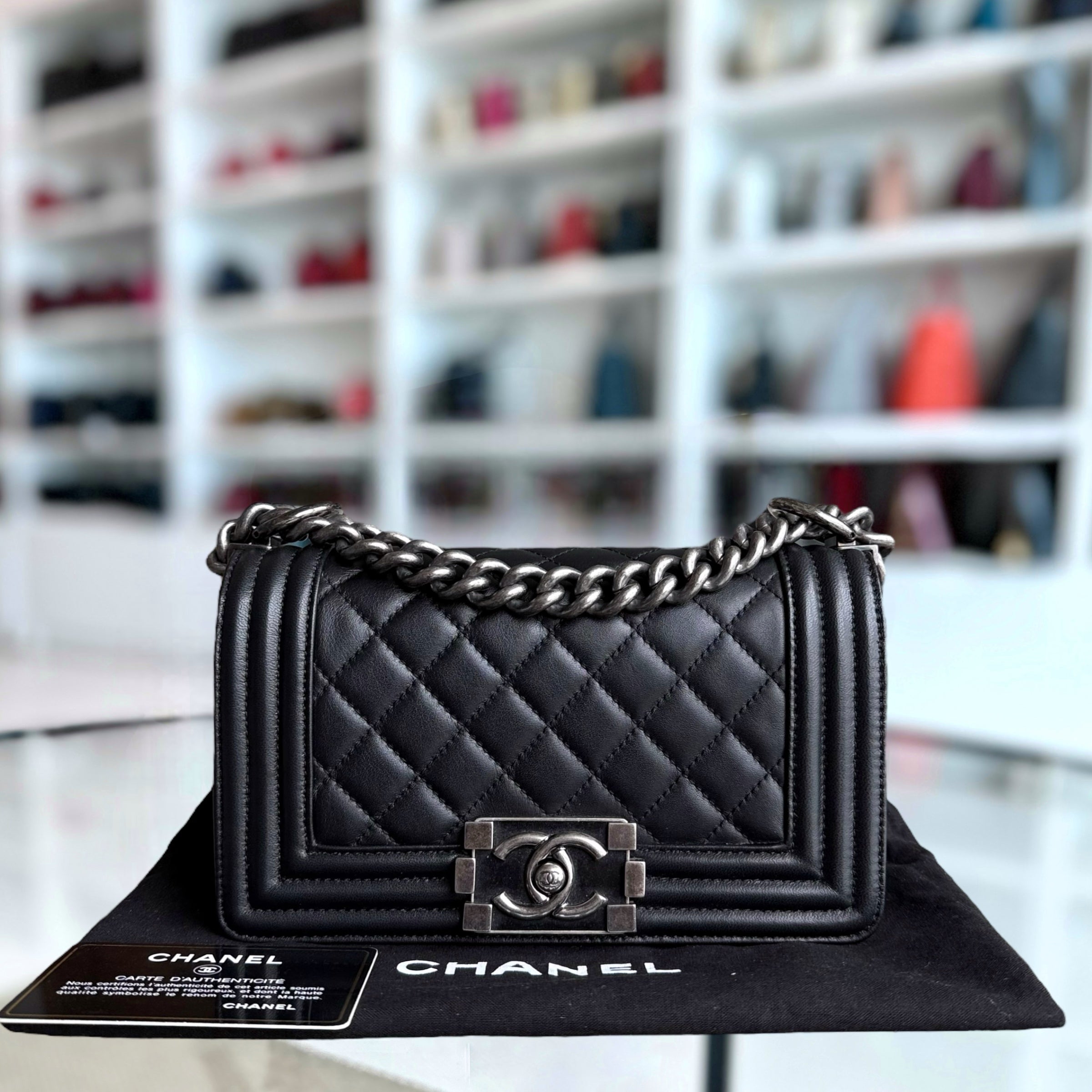 Chanel Boy Small - 20CM Quilted Calfskin Black Ruthenium Silver Hardware Series 20